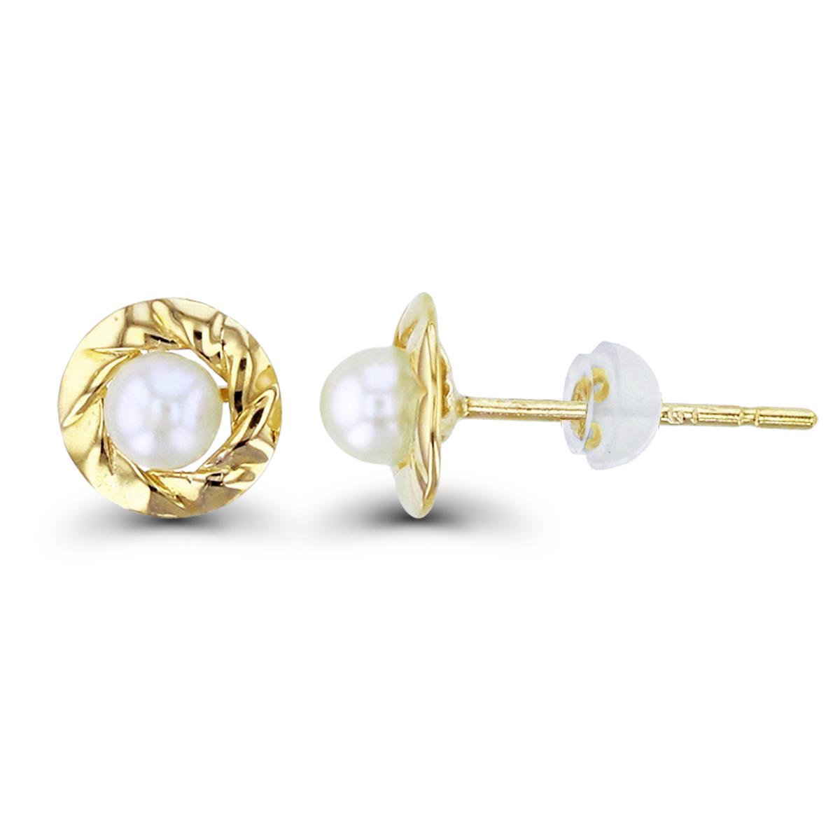 14K Yellow Gold 3mm Rnd Fresh Water Pearl Textured Studs with Silicon Backs
