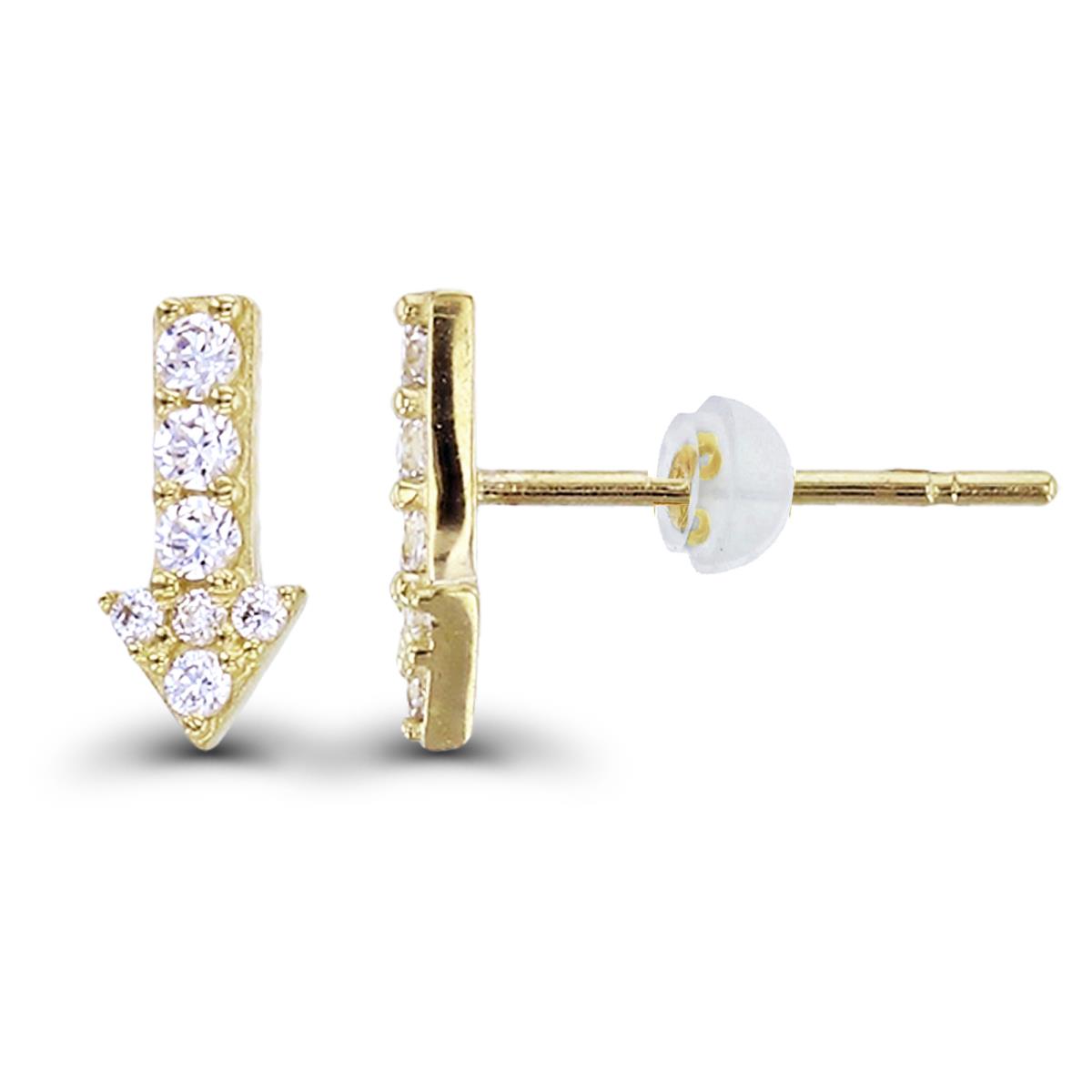 14K Yellow Gold Rnd CZ Arrow Studs with Silicon Backs