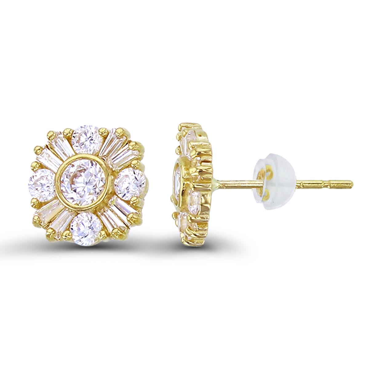 14K Yellow Gold Bezel Center Rnd CZ & Alternate TB/Rnd CZ Circle Studs with Silicon Backs