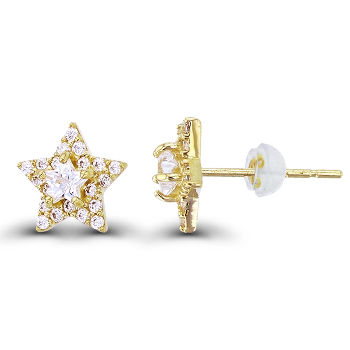 14K Yellow Gold 3mm Star CZ & Rnd CZ Star Studs with Silicon Backs