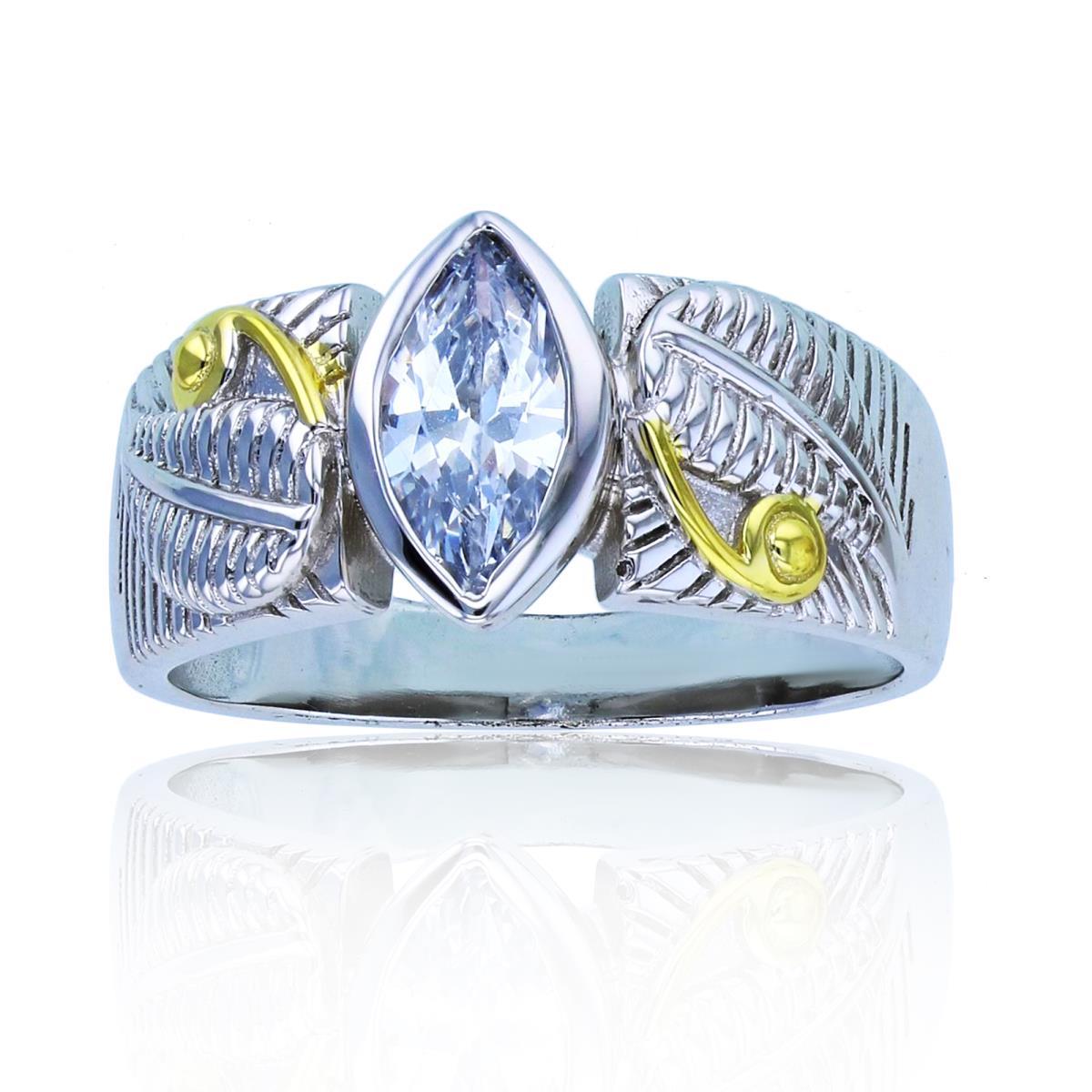 Sterling Silver Rhodium & Yellow 10x5mm MQ CZ Vintage Fashion Ring