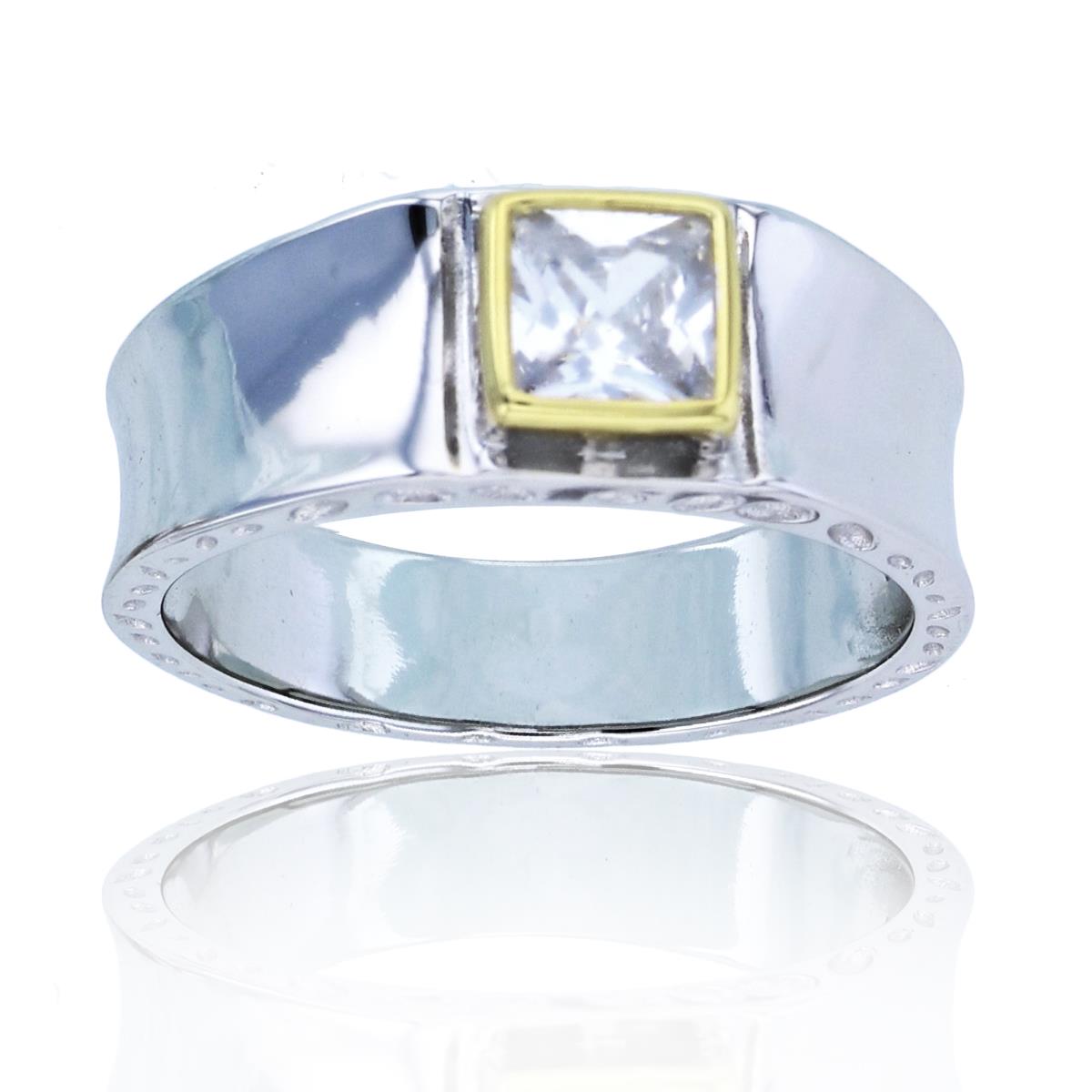 Sterling Silver Rhodium & Yellow 5mm Square CZ Polished Fashion Ring