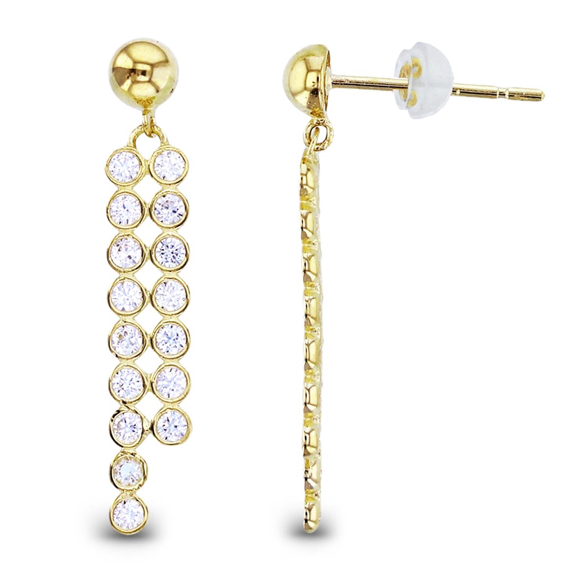 14K Yellow Gold Split Bezel Rnd CZ Double Rows Dangling Earrings with Silicon Backs
