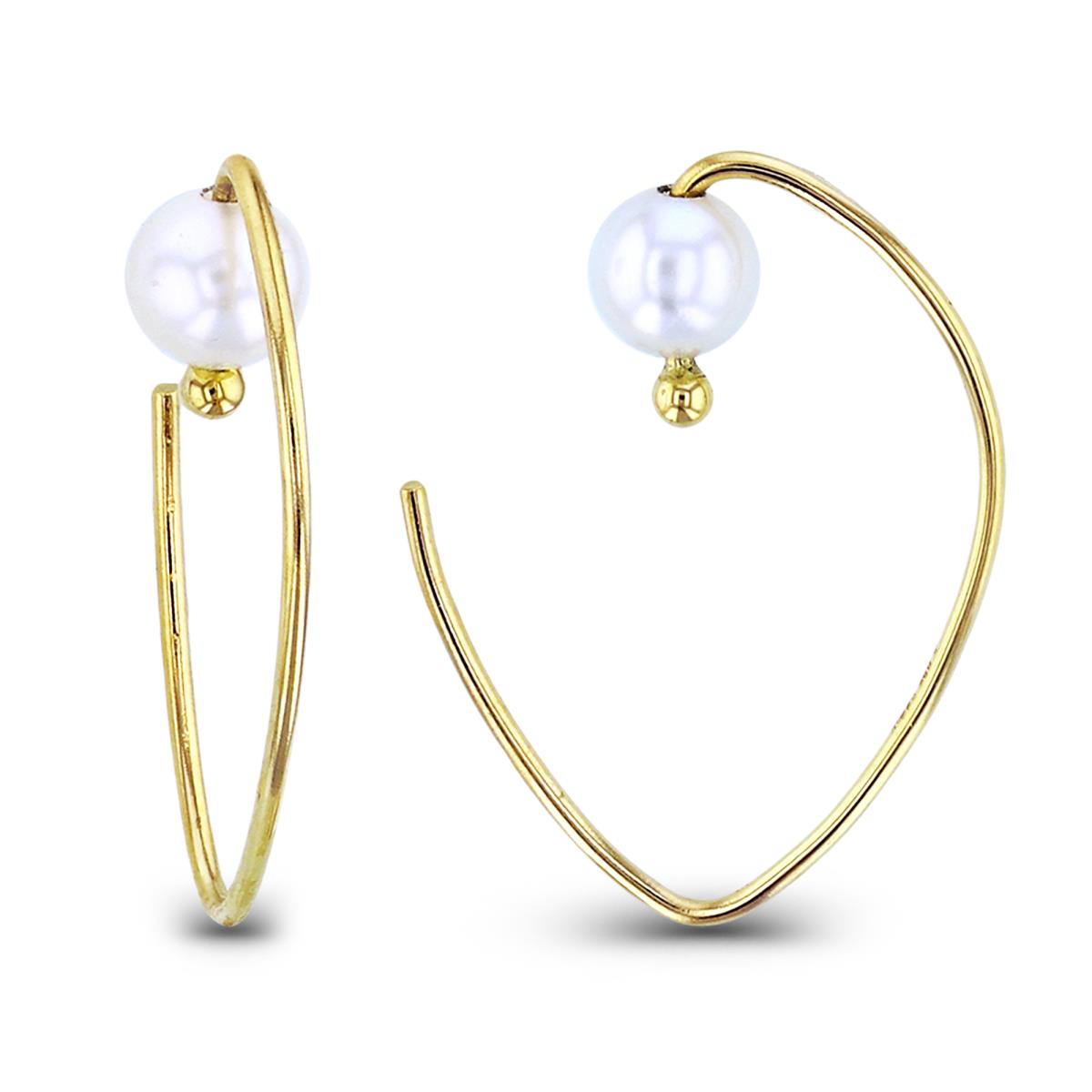 14K Yellow Gold 4mm Rnd Water Fresh Pearl Wired Hook Earrings
