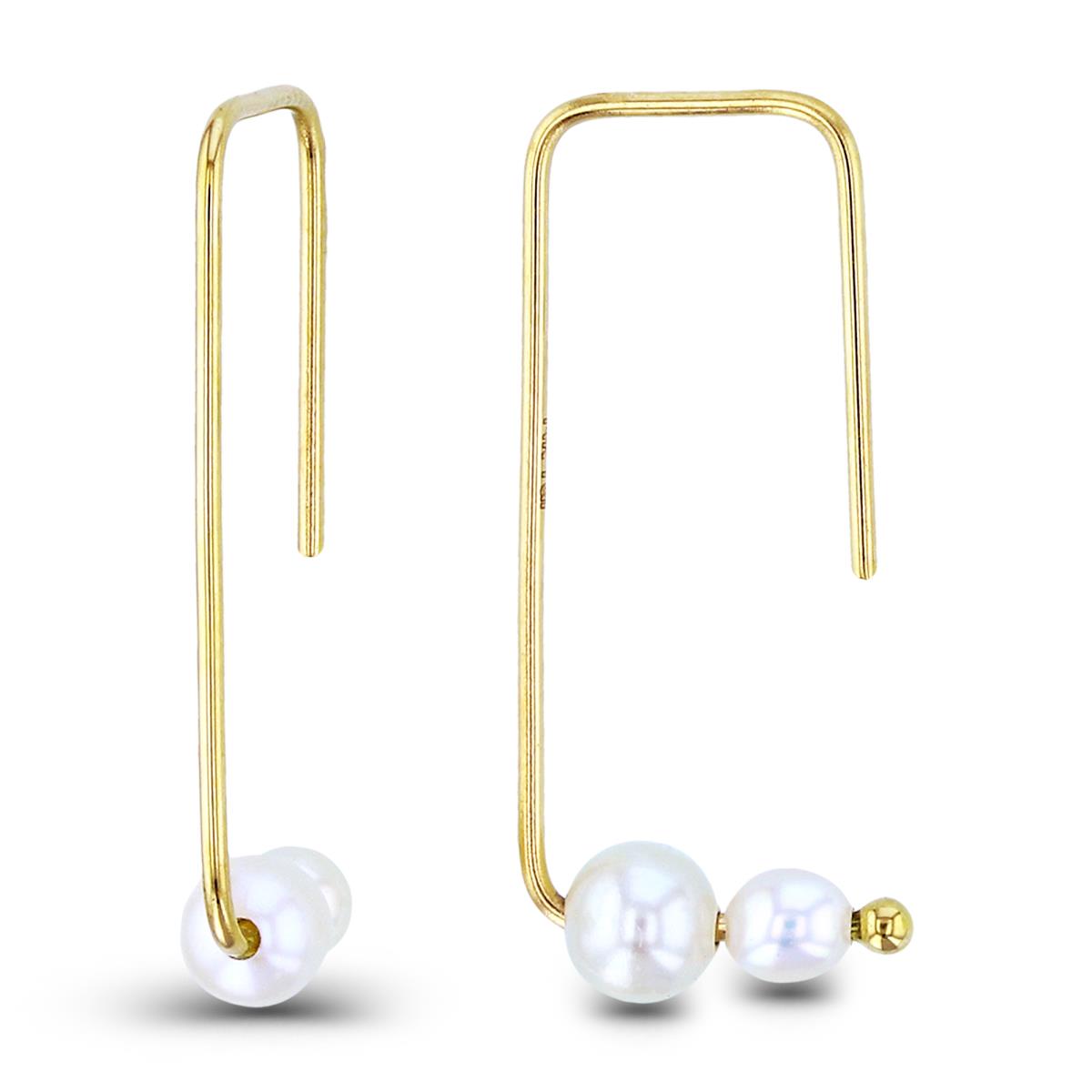 14K Yellow Gold 4mm/3mm Rnd Full Drill Water Fresh Pearls Wired Hook Earrings