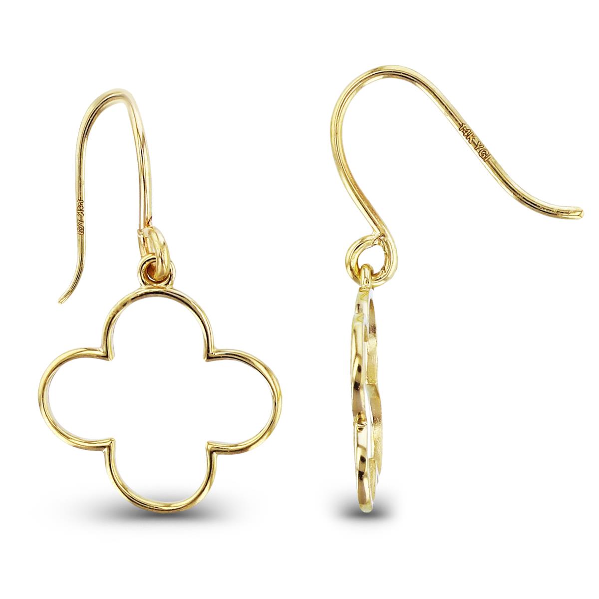 14K Yellow Gold High Polish Open Clover Wired Hook Earrings