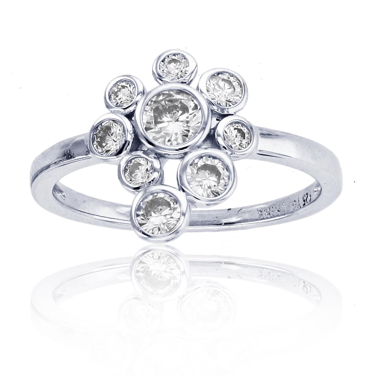 Sterling Silver Rhodium Rd CZ Bezels Fashion Ring