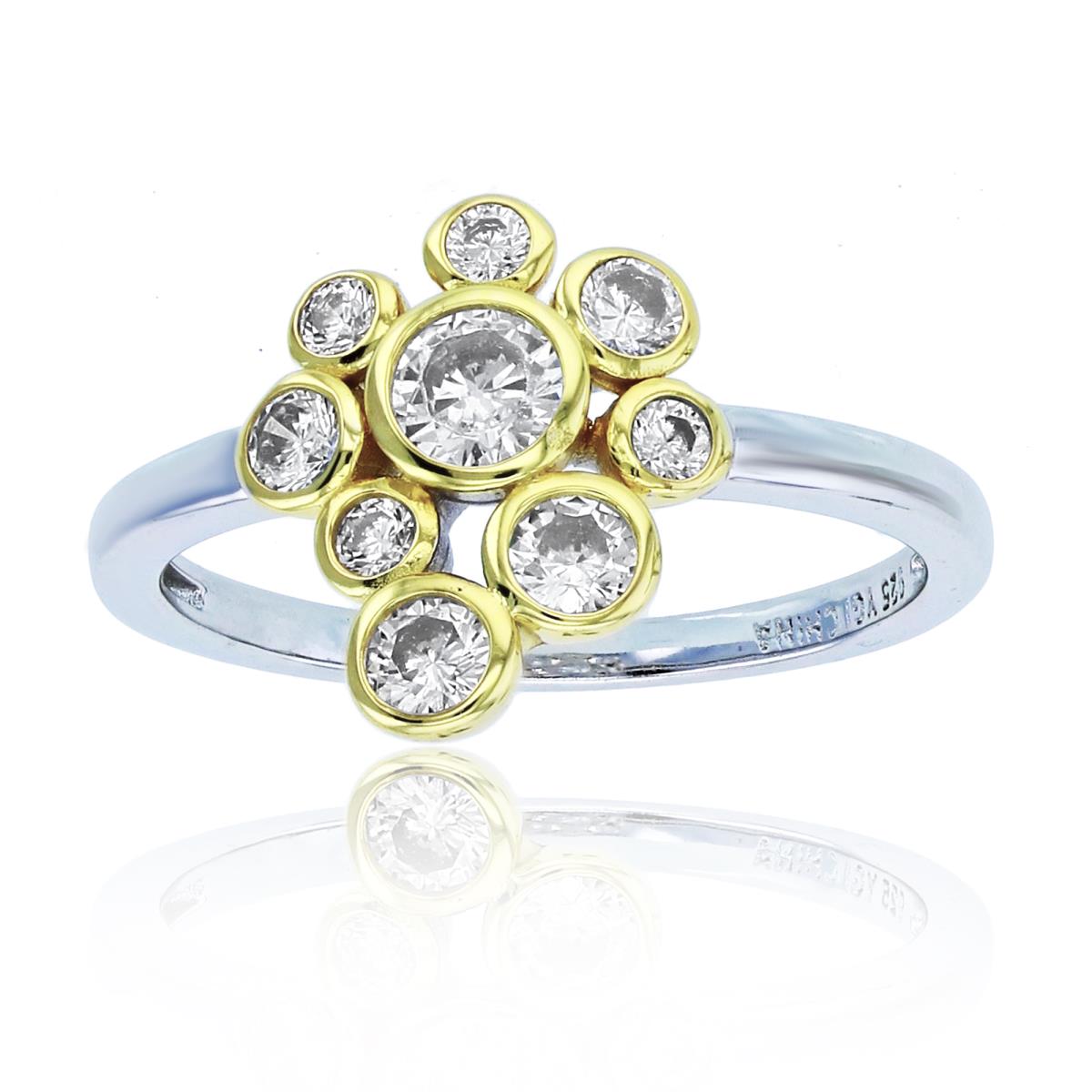 Sterling Silver Rhodium & Yellow Rd CZ Bezels Fashion Ring