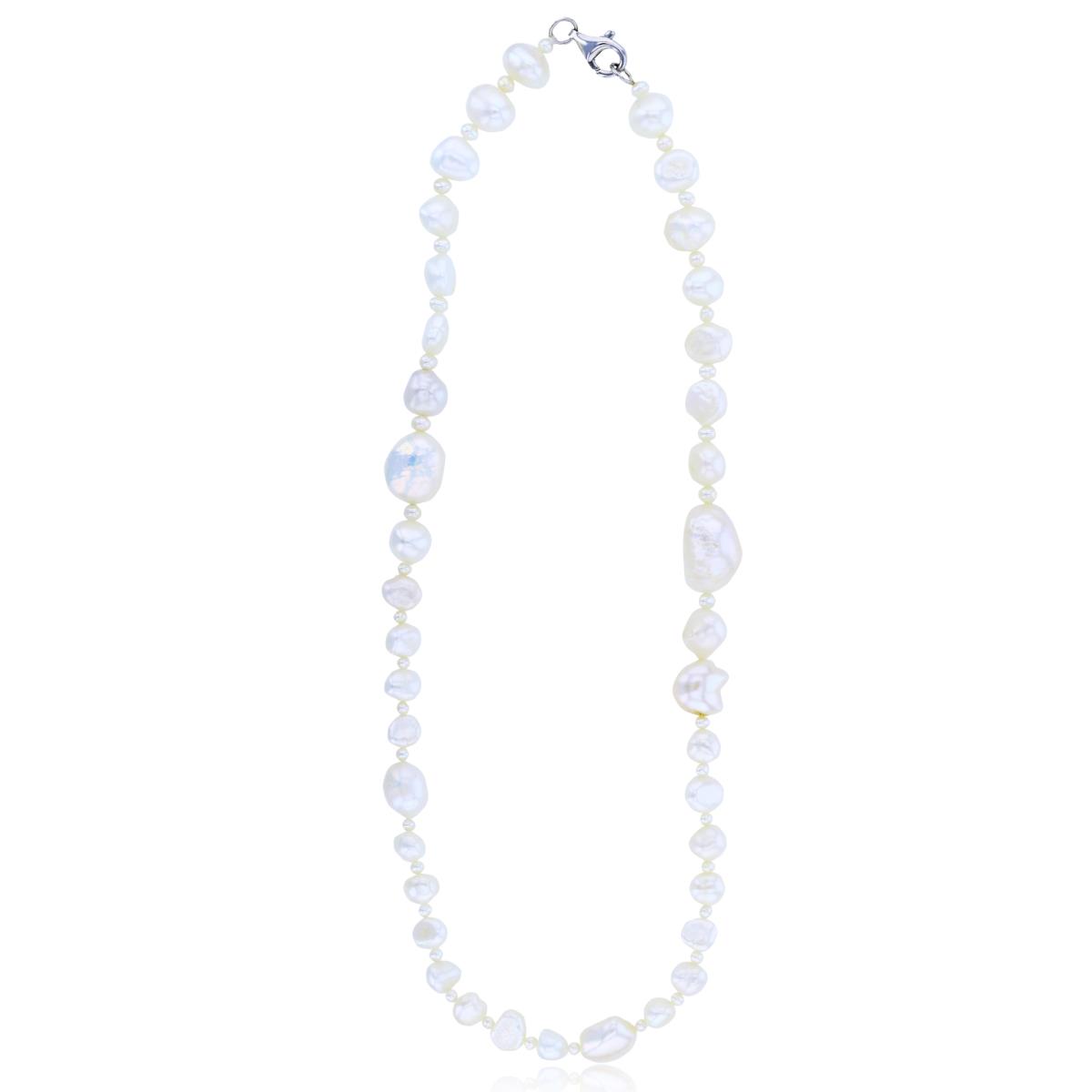 Sterling Silver Rhodium Alternating Baroque Pearl and Round FWP 20" Necklace