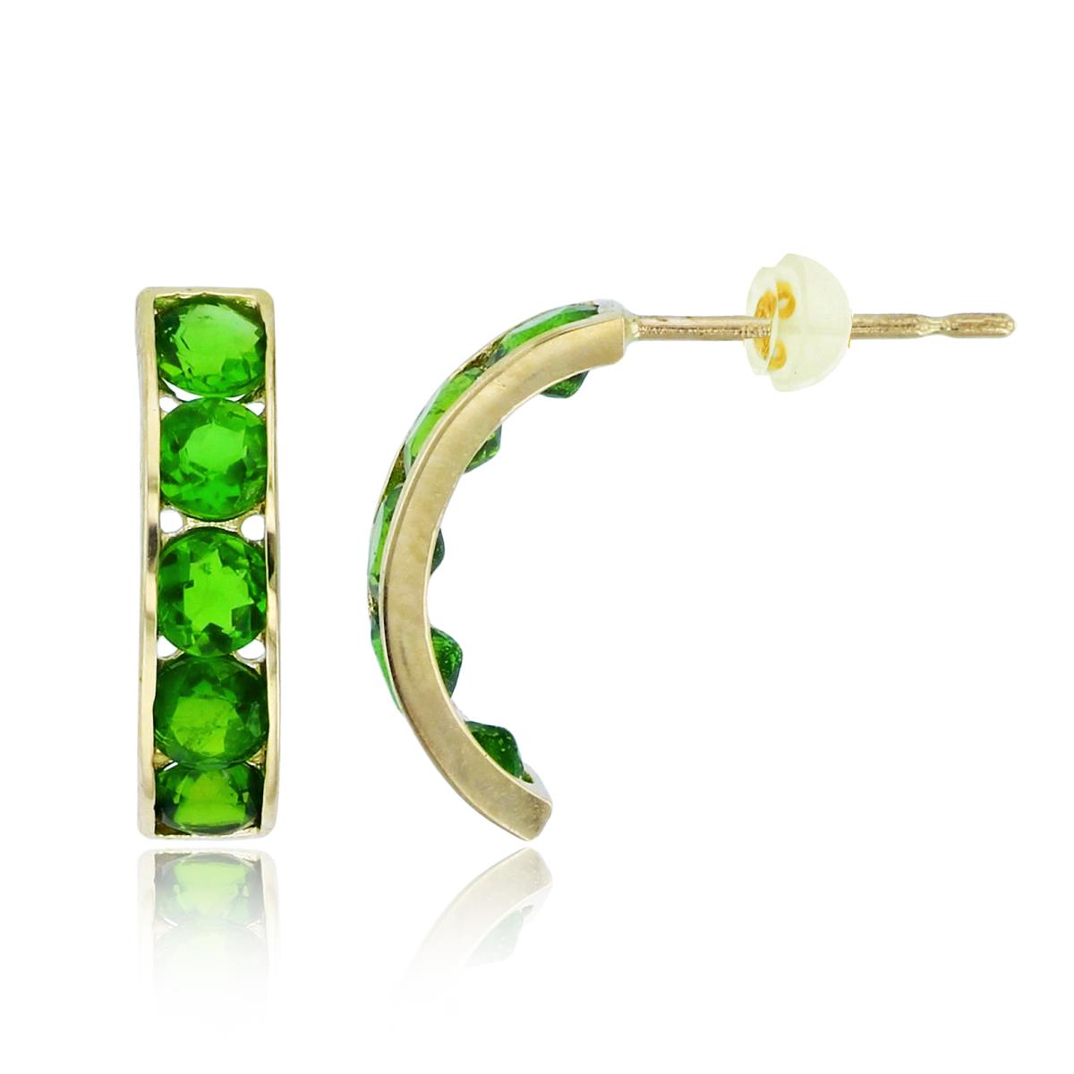 14K Yellow Gold 3mm Rnd Chrome Diopside Channel J-Earrings with Silicon Backs