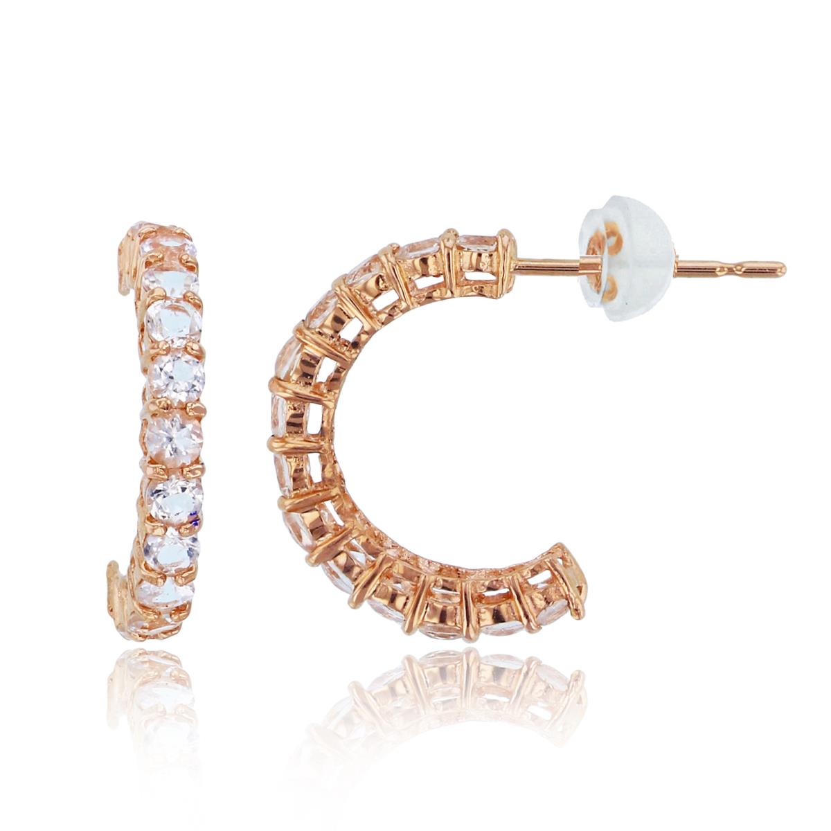 14K Rose Gold 2mm Rnd Morganite J-Hoop Earrings with Silicon Backs
