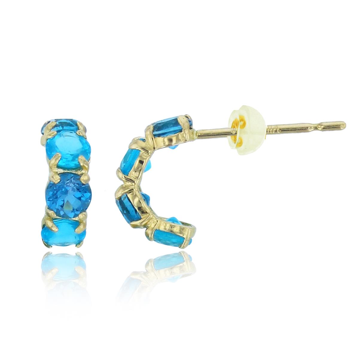 14K Yellow Gold 3mm Rnd London Blue Topaz & Blue Apatite  J-Hoop Earrings with Silicon Backs