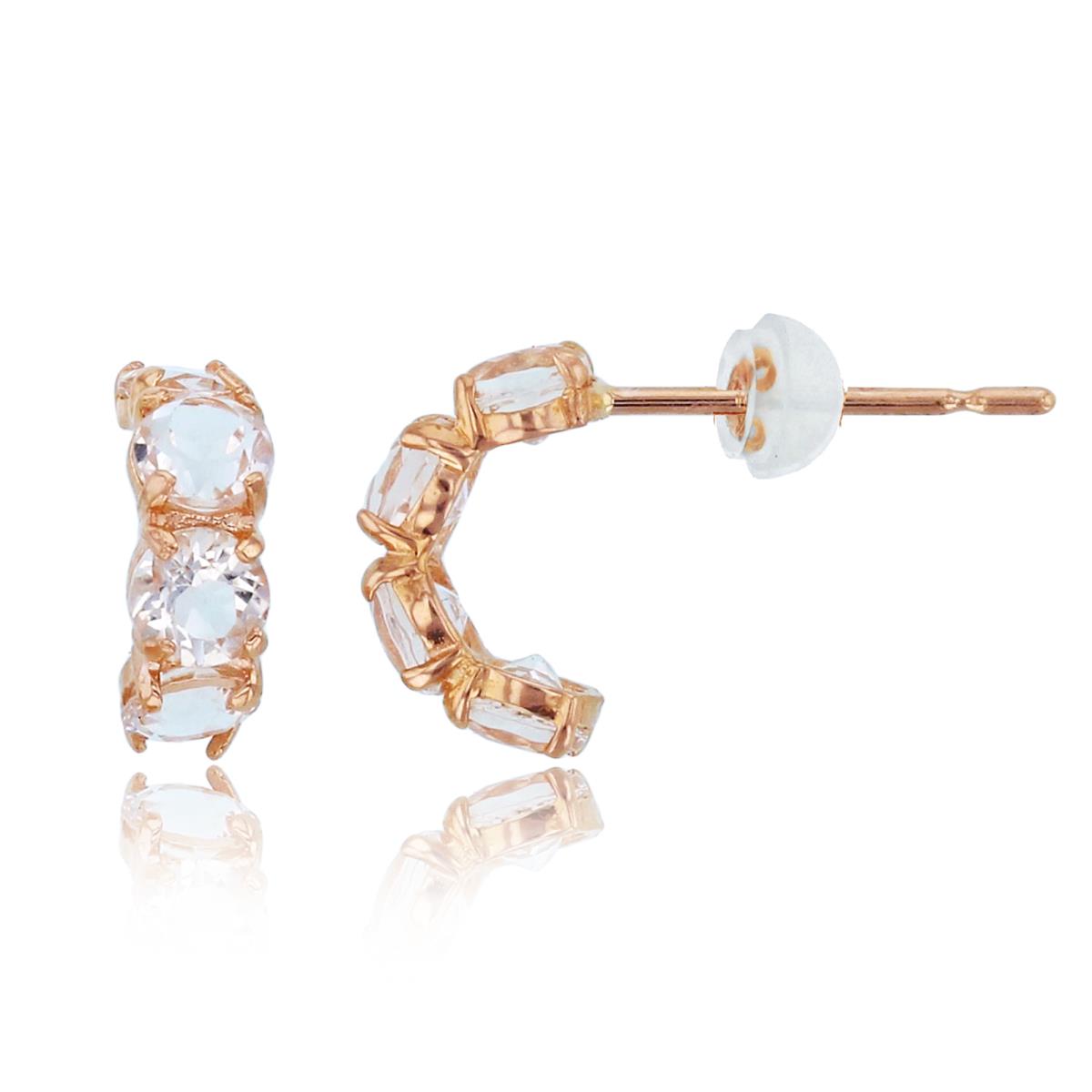 14K Rose Gold 3mm Rnd Morganite J-Hoop Earrings with Silicon Backs