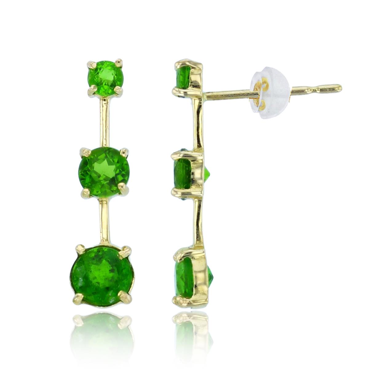 14K Yellow Gold Graduated Rnd Chrome Diopside Vertical Earrings with Silicon Backs