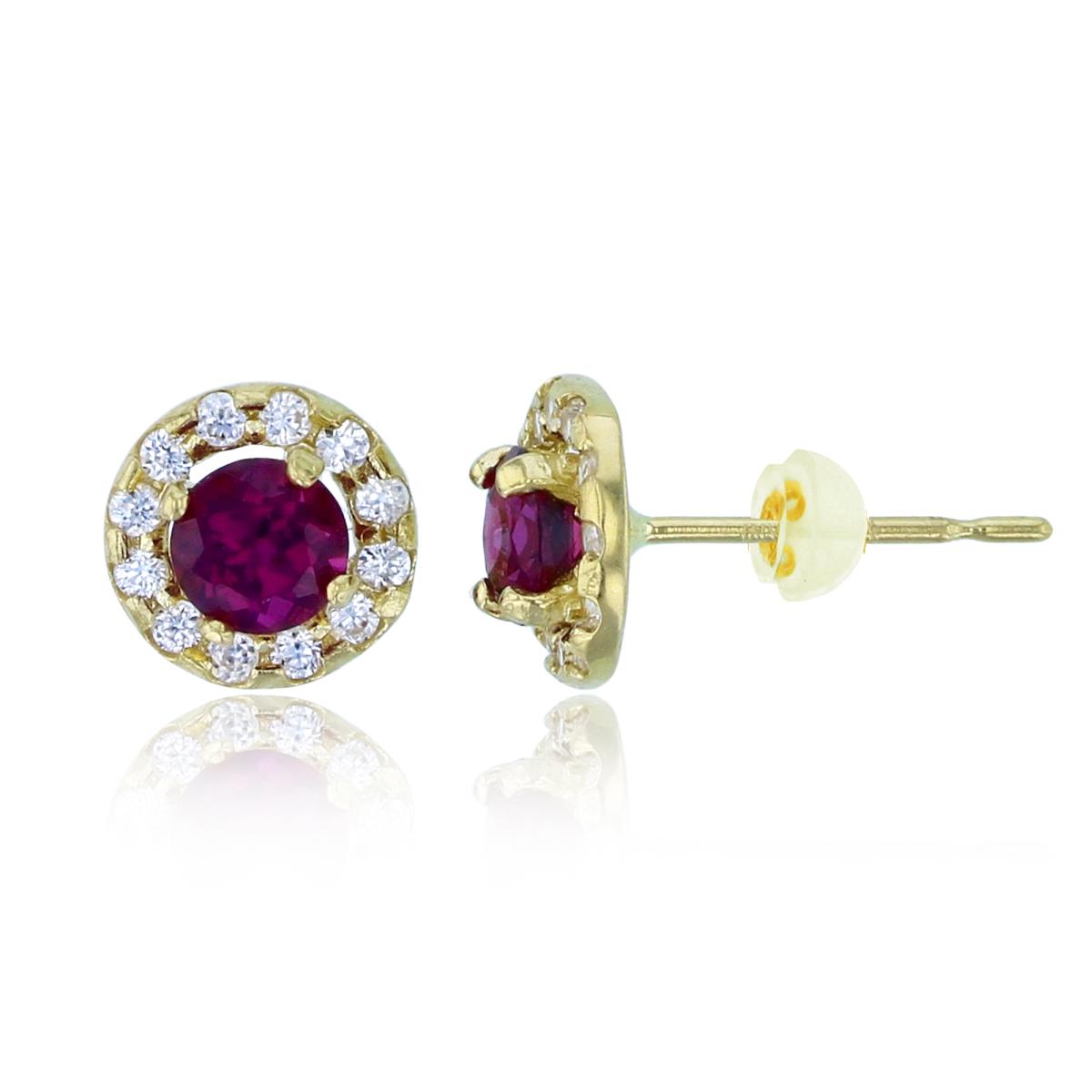 14K Yellow Gold 4mm Rnd Rhodolite & Wh.Zircon Halo Round Studs with Silicon Backs