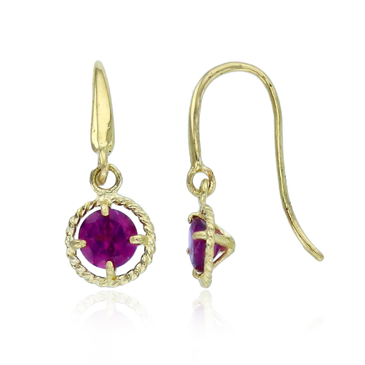14K Yellow Gold 3.5mm Rnd Rhodolite Textured Dangling Earrings