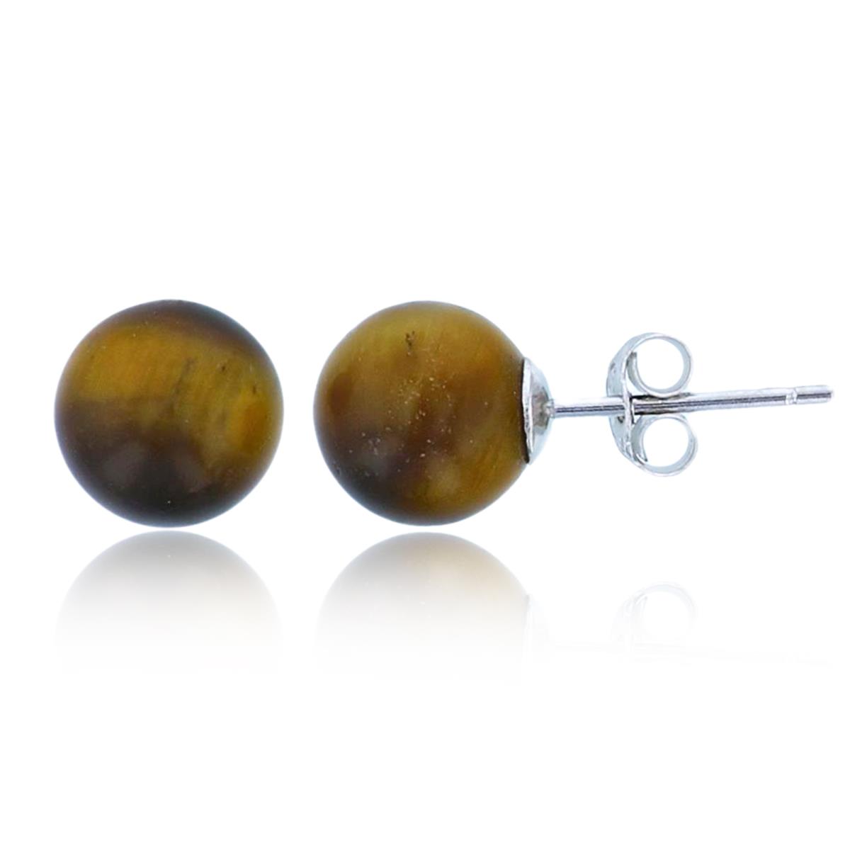 Sterling Silver Rhodium 8mm Button FWP Stud Earring