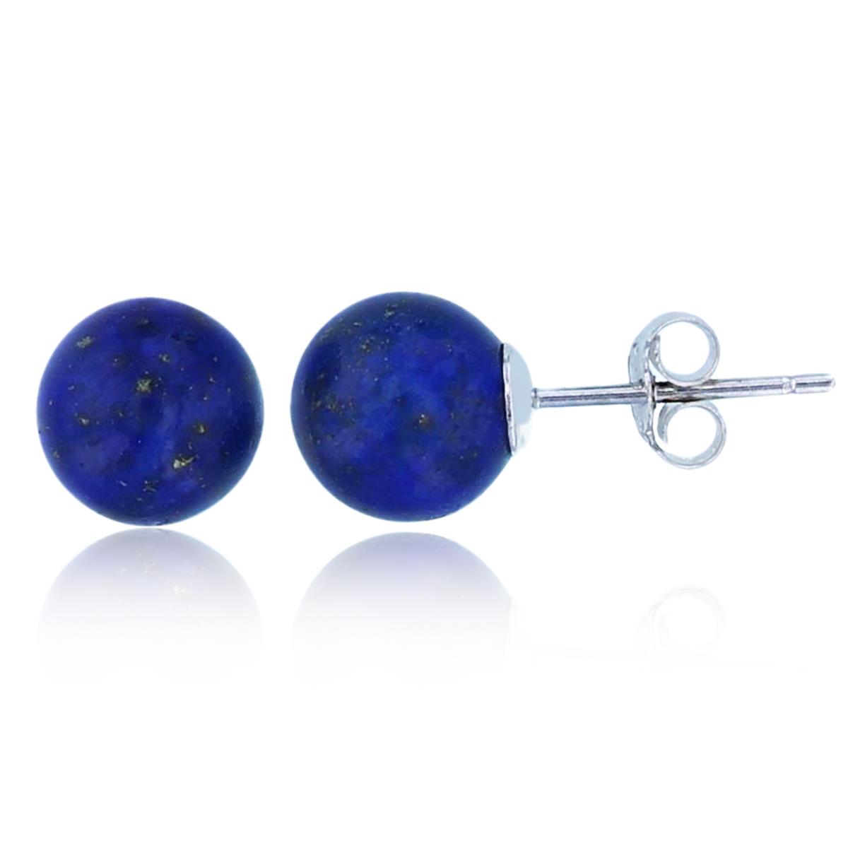 Sterling Silver Rhodium 8mm Round Lapis Stud Earring