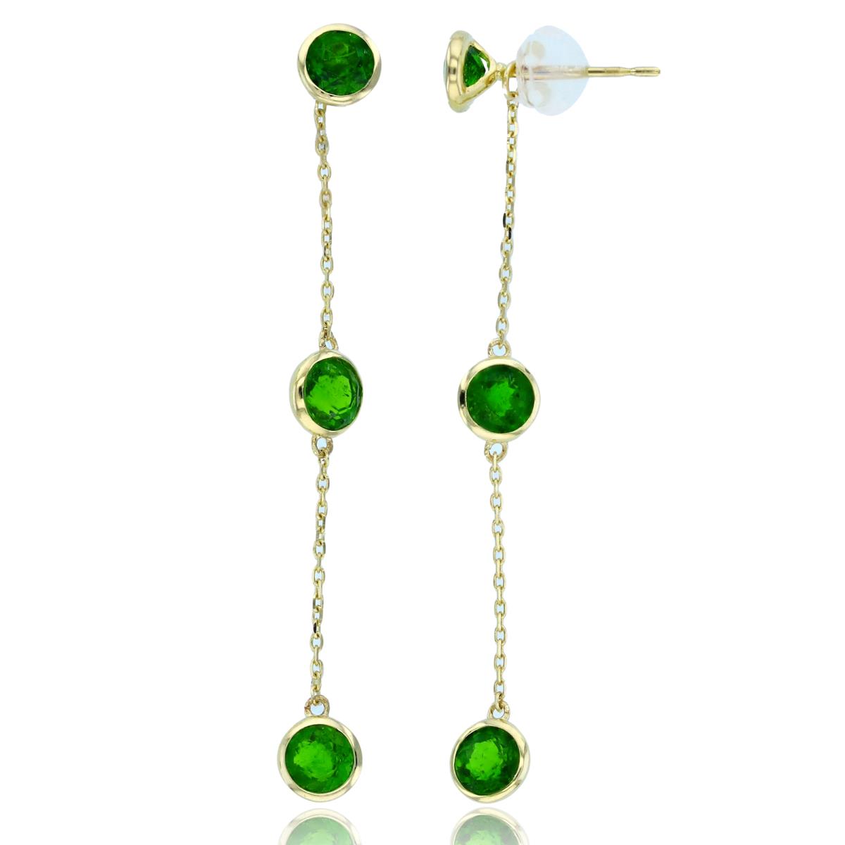 14K Yellow Gold 4mm Rnd Chrom Diopside Bezel Circles Station Earrings with Silicon Backs