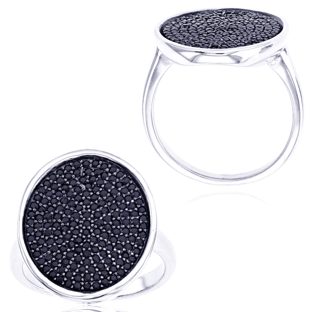 Sterling Silver Black & Rhodium Paved Black Spinel Flat Fashion Ring