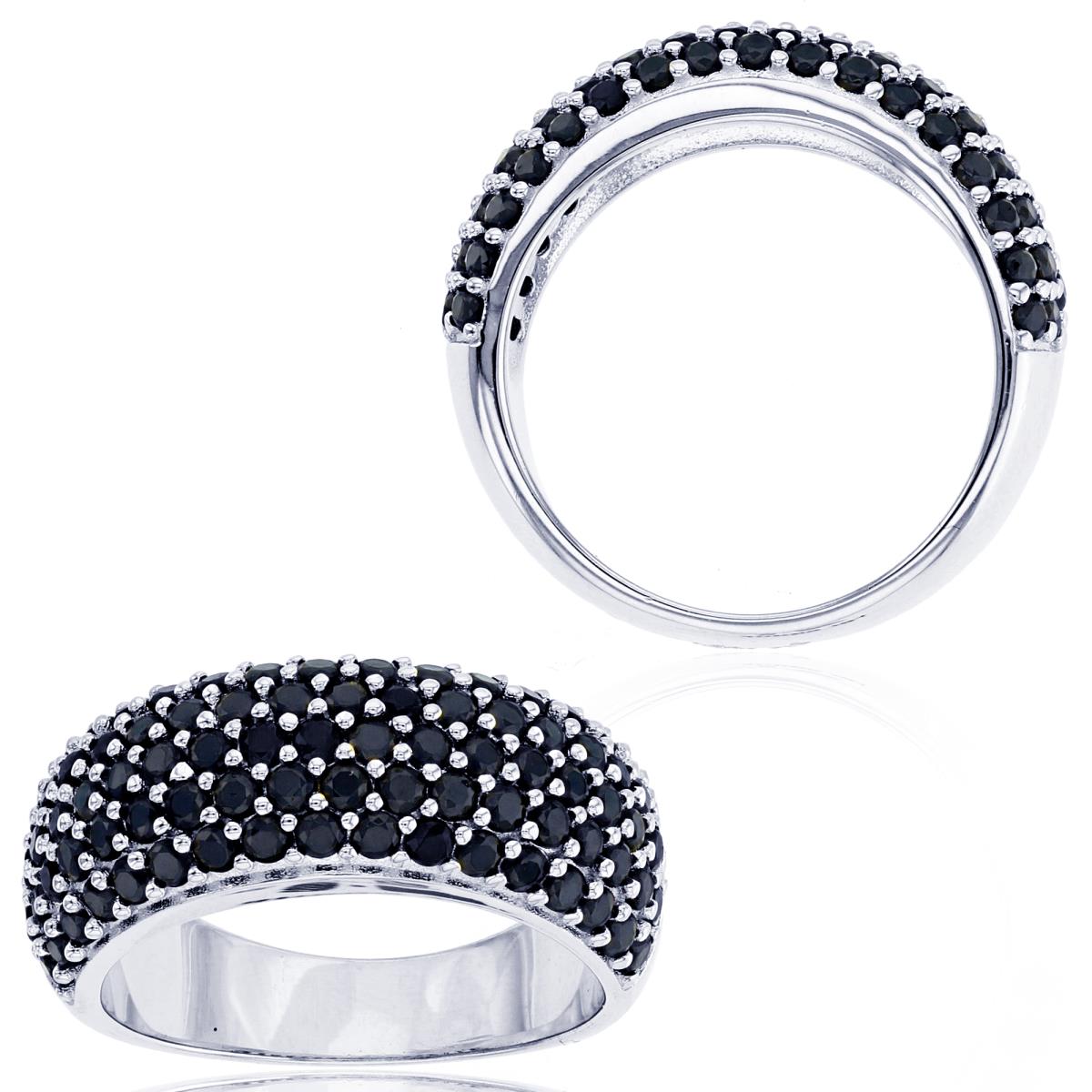 Sterling Silver Rhodium 1.75mm Rd Black Spinel Multi Row Fashion Ring
