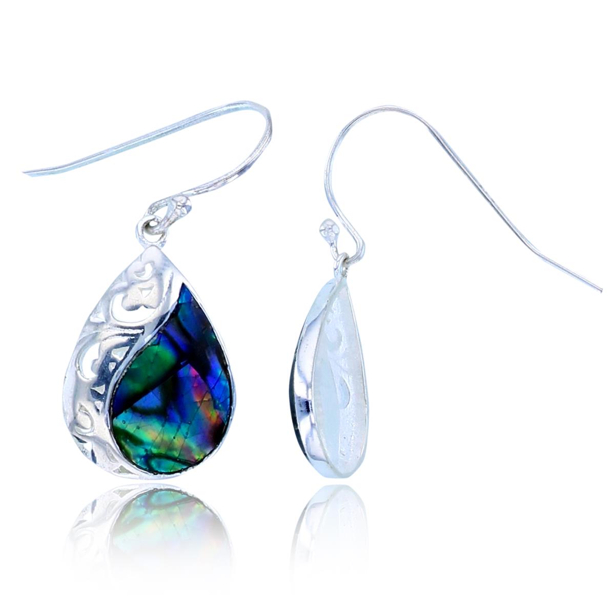 Sterling Silver Rhodium Abalone Filigree FishHook Earring