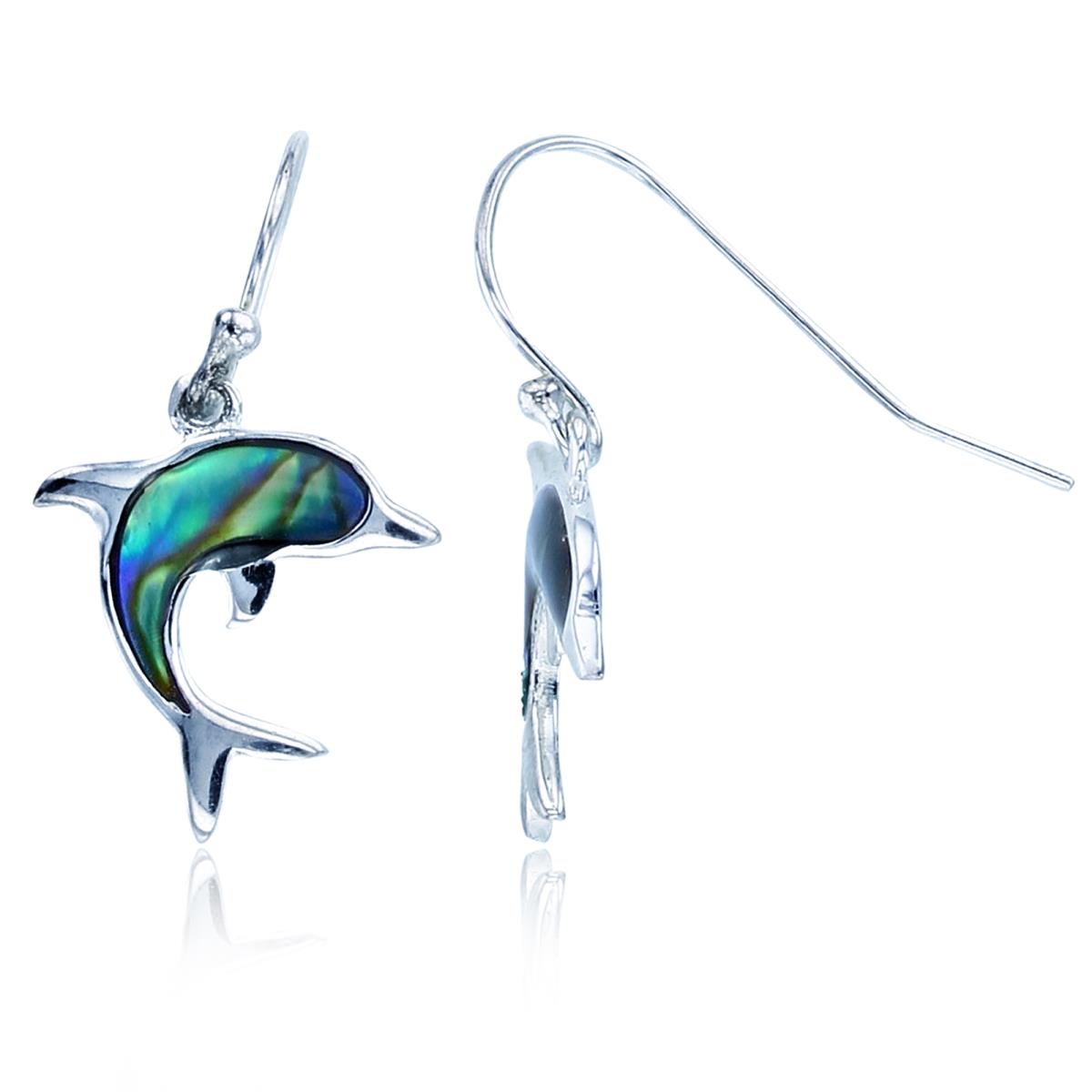 Sterling Silver Rhodium Abalone Dolphin FishHook Earring