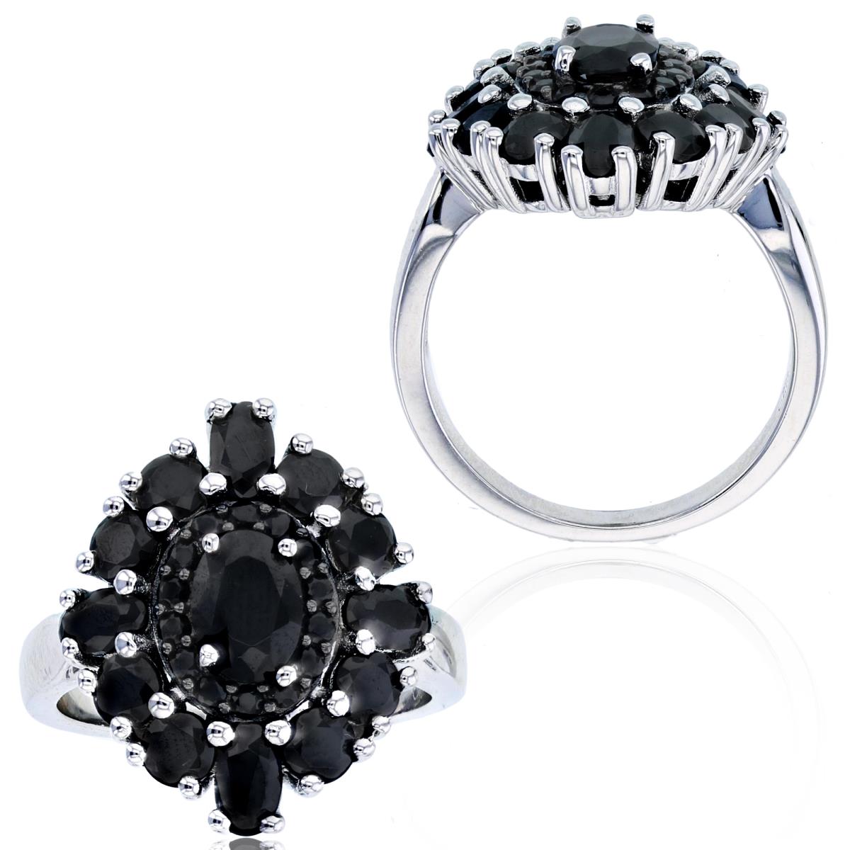 Sterling Silver Rhodium& Black Rd & Ov Black Spinel Fashion Ring