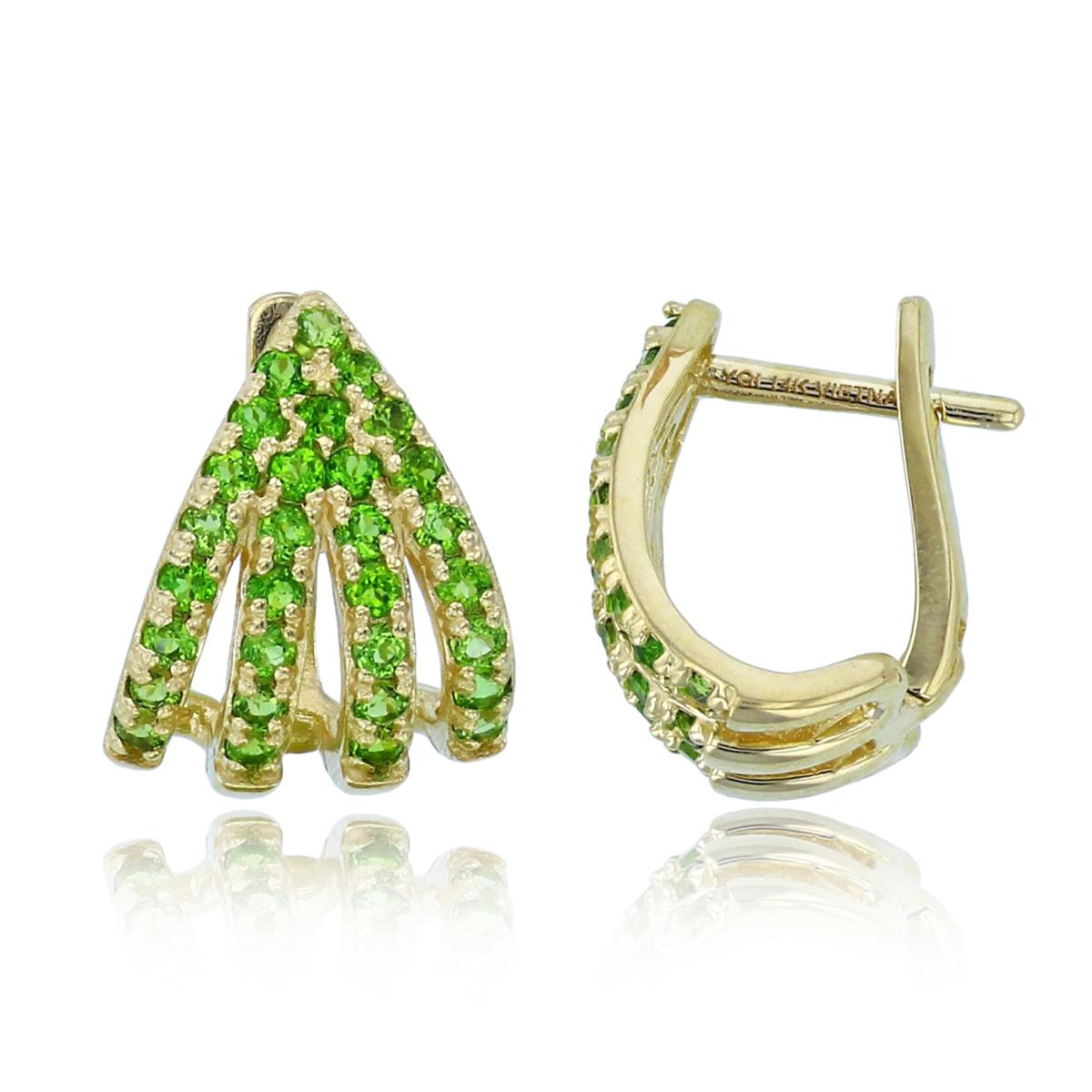 14K Yellow Gold Rnd Chrom Diopside Four Rows Huggie Earrings with Omega Backs
