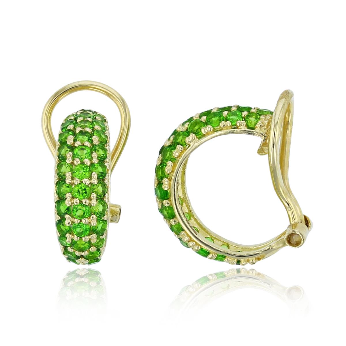 14K Yellow Gold Rnd Chrome Diopside 12x4.5mm Puffy Huggie Non Pierced Earrings
