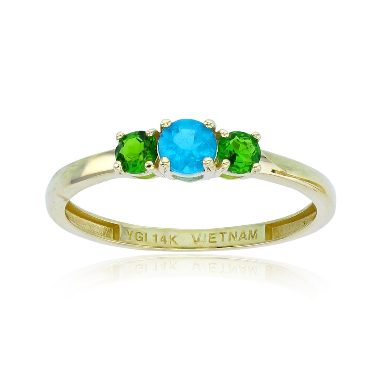14K Yellow Gold Rnd Blue Apatite & Chrome Diopside 3-stones Ring