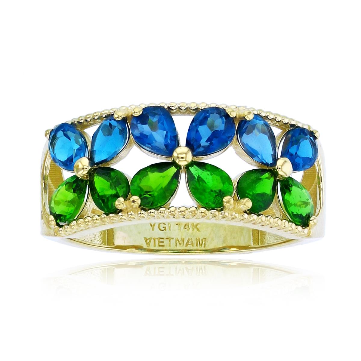 14K Yellow Gold 4x3mm PS Chrom Diopside & London Blue Topaz Flowers Band