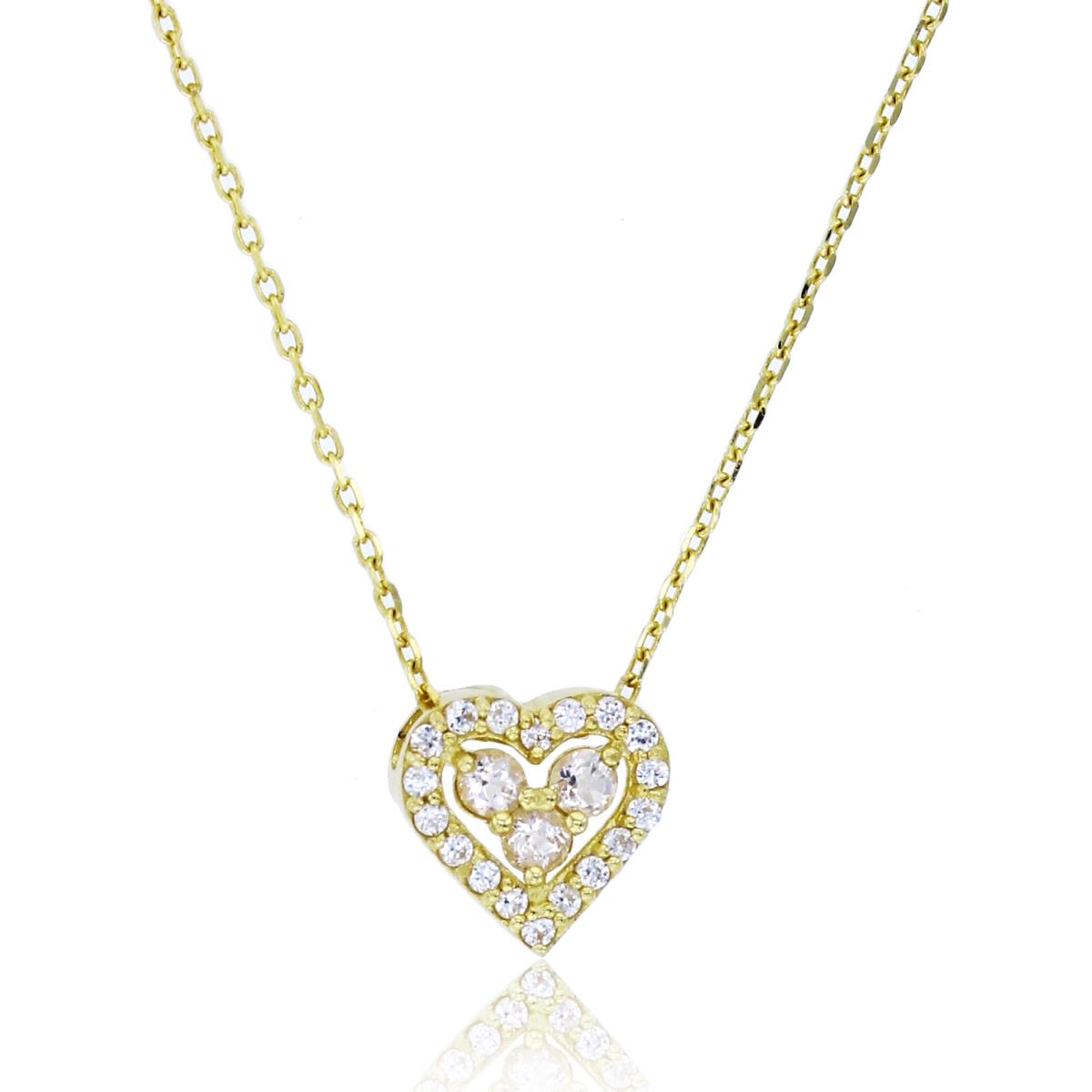 10K Yellow Gold Rnd Morganite & Wh.Zircon Halo Heart 16+2"Necklace