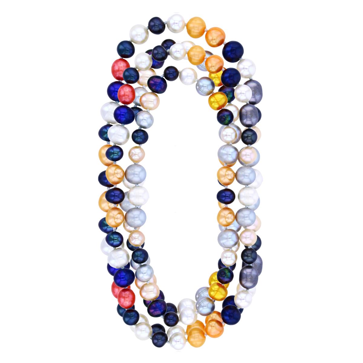 5-12mm Natural and Dyed Multi Color RD/ Baroque FWPs 72" Necklace
