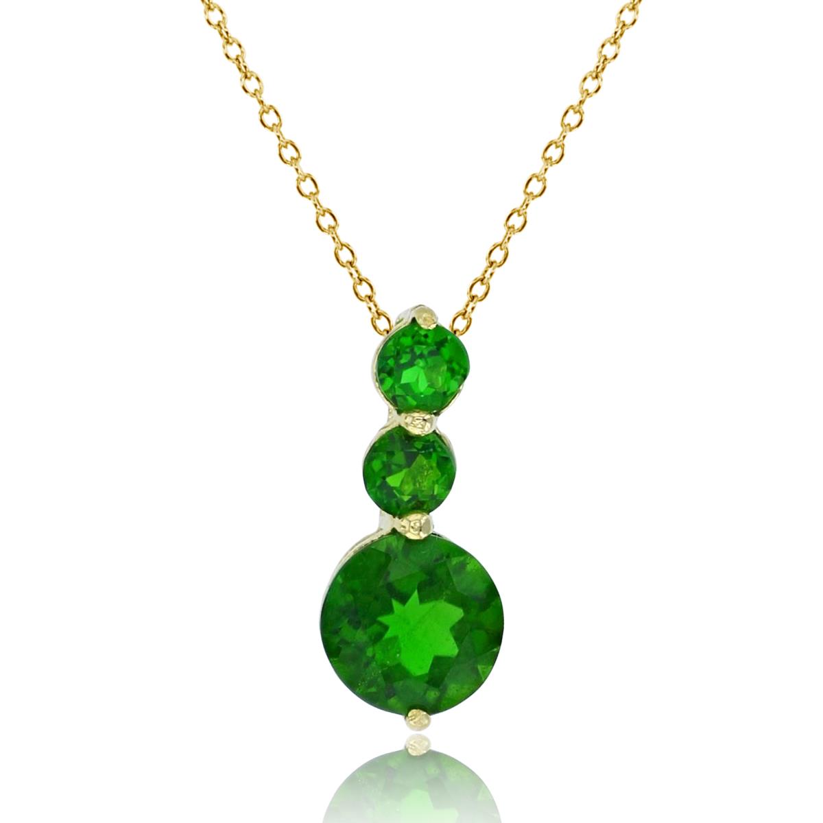 14K Yellow Gold 3mm & 6mm Rnd Crome Diopside 3-Stone Vertical 18"Necklace
