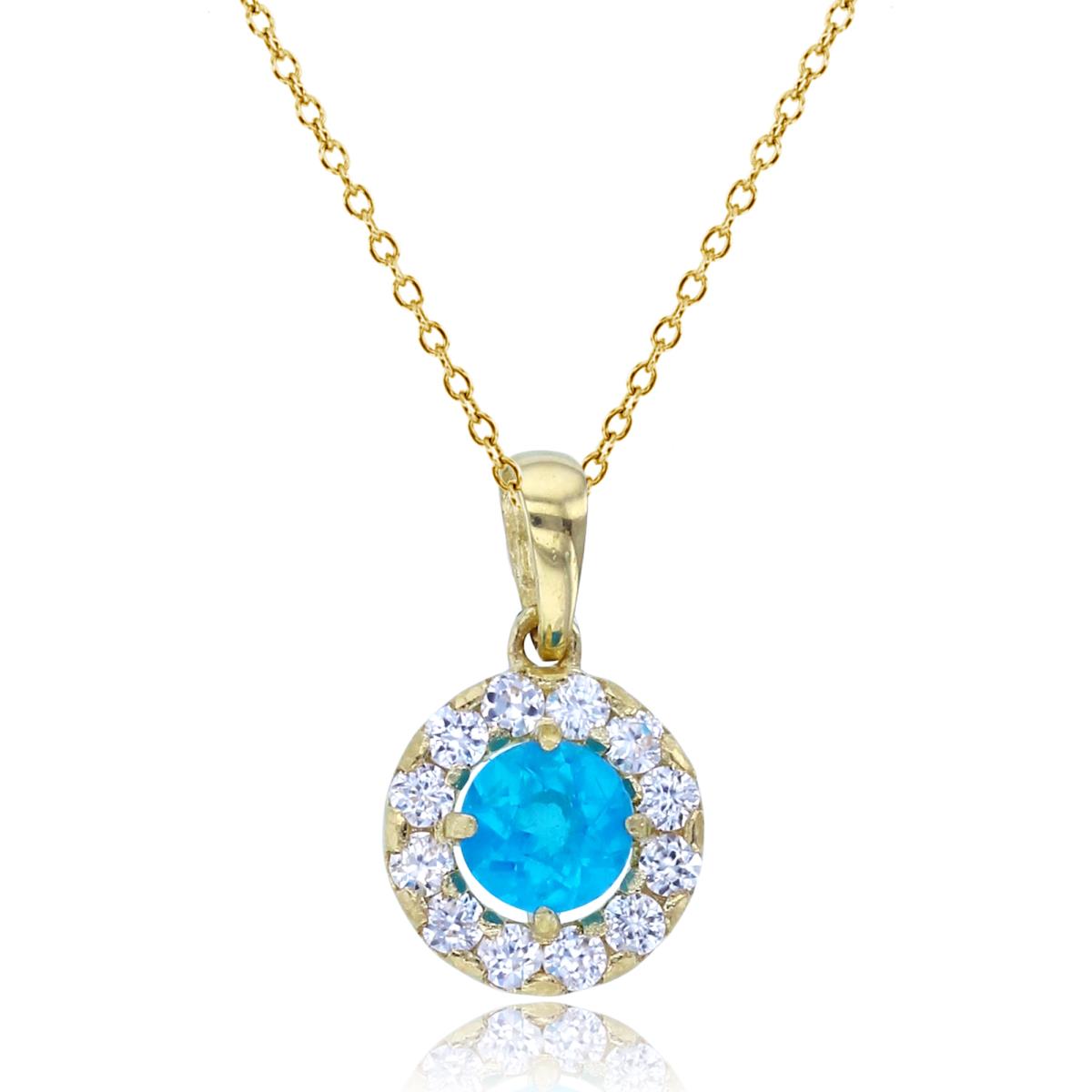 14K Yellow Gold 4mm Rnd Blue Apatite & Wh.Zircon Halo Circle 18"Necklace