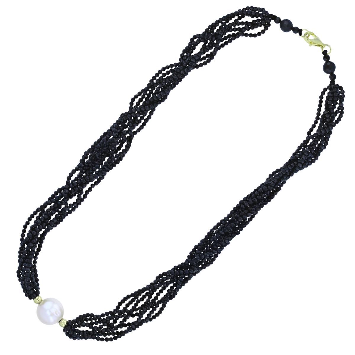 Sterling Silver Yellow Multi Strand Black Spinel & 12-14mm RD FWP 20" Necklace