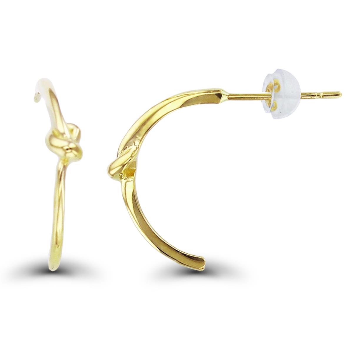 10K Yellow Gold High Polish Knot J-Earrings with Silicon Backs