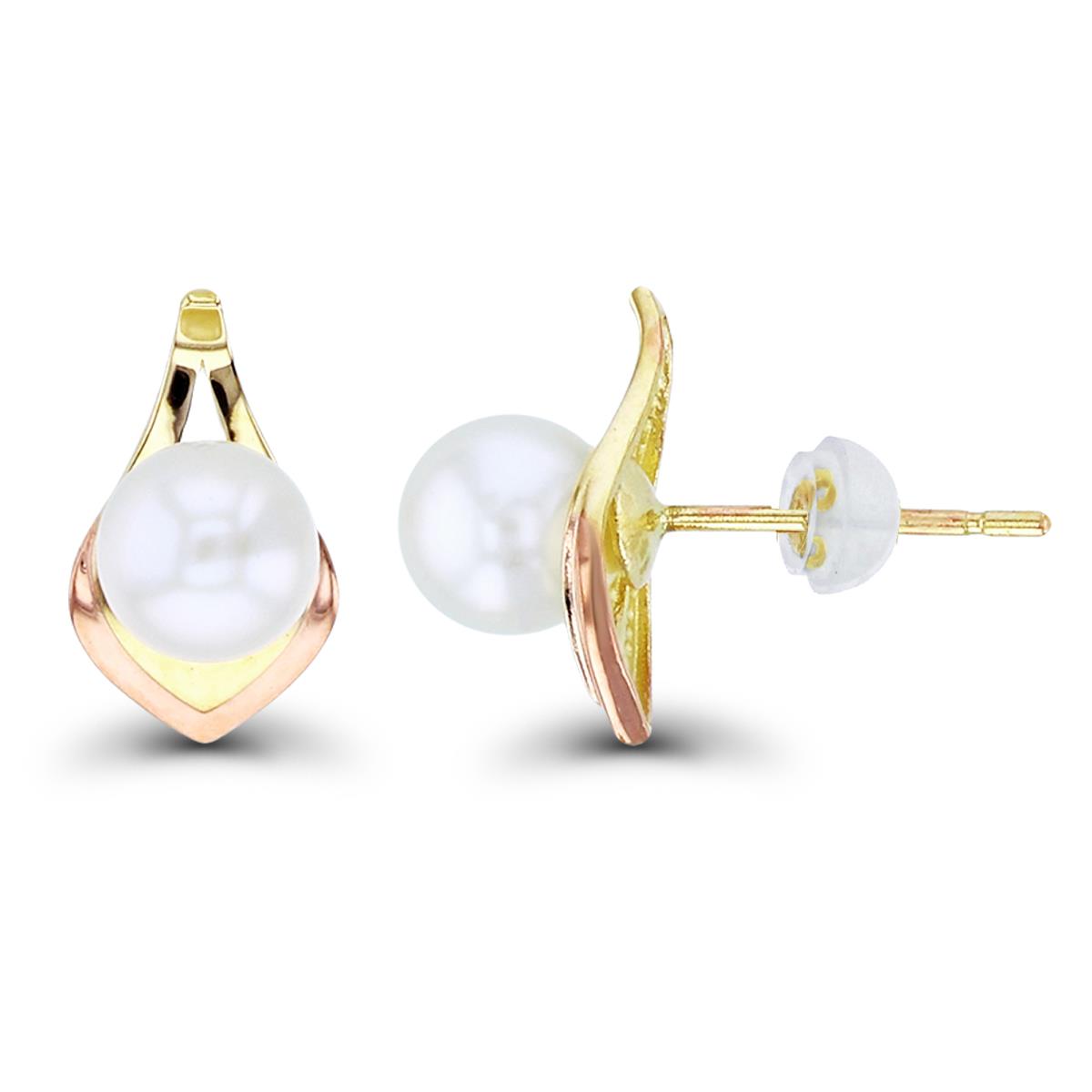 10K Two-Tone Gold 5mm Rnd Fresh Water Pearl Studs with Silicon Backs