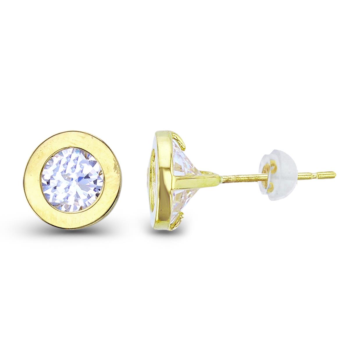 10K Yellow Gold 6.5mm Rnd CZ Bezel Circle Studs with Silicon Backs