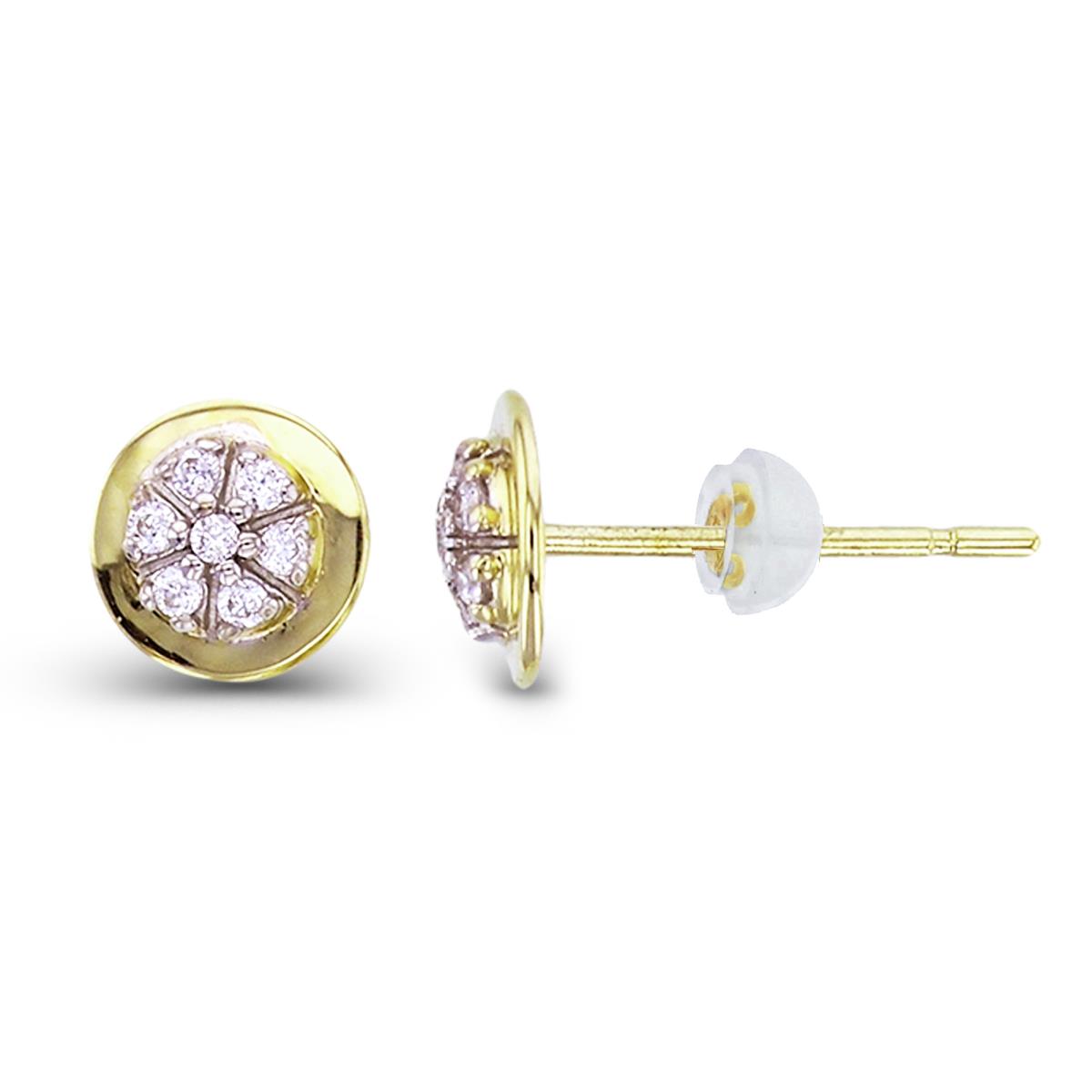 10K Two-Tone Gold Rnd CZ Puffy Circle Studs with Silicon Backs