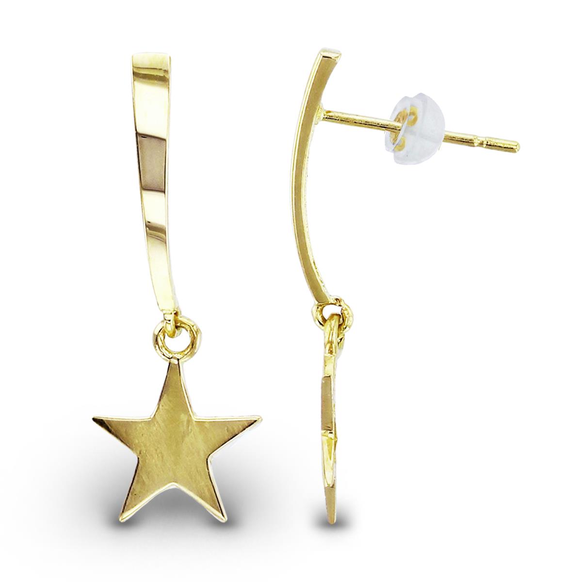 10K Yellow Gold High Polish Dangling Star Earrings with Silicon Backs
