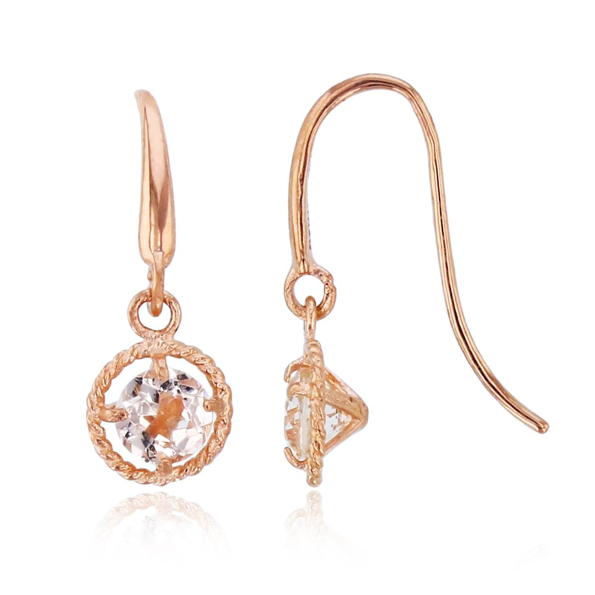 10K Rose Gold 3.5mm Rnd Morganite Textured Dangling Earrings