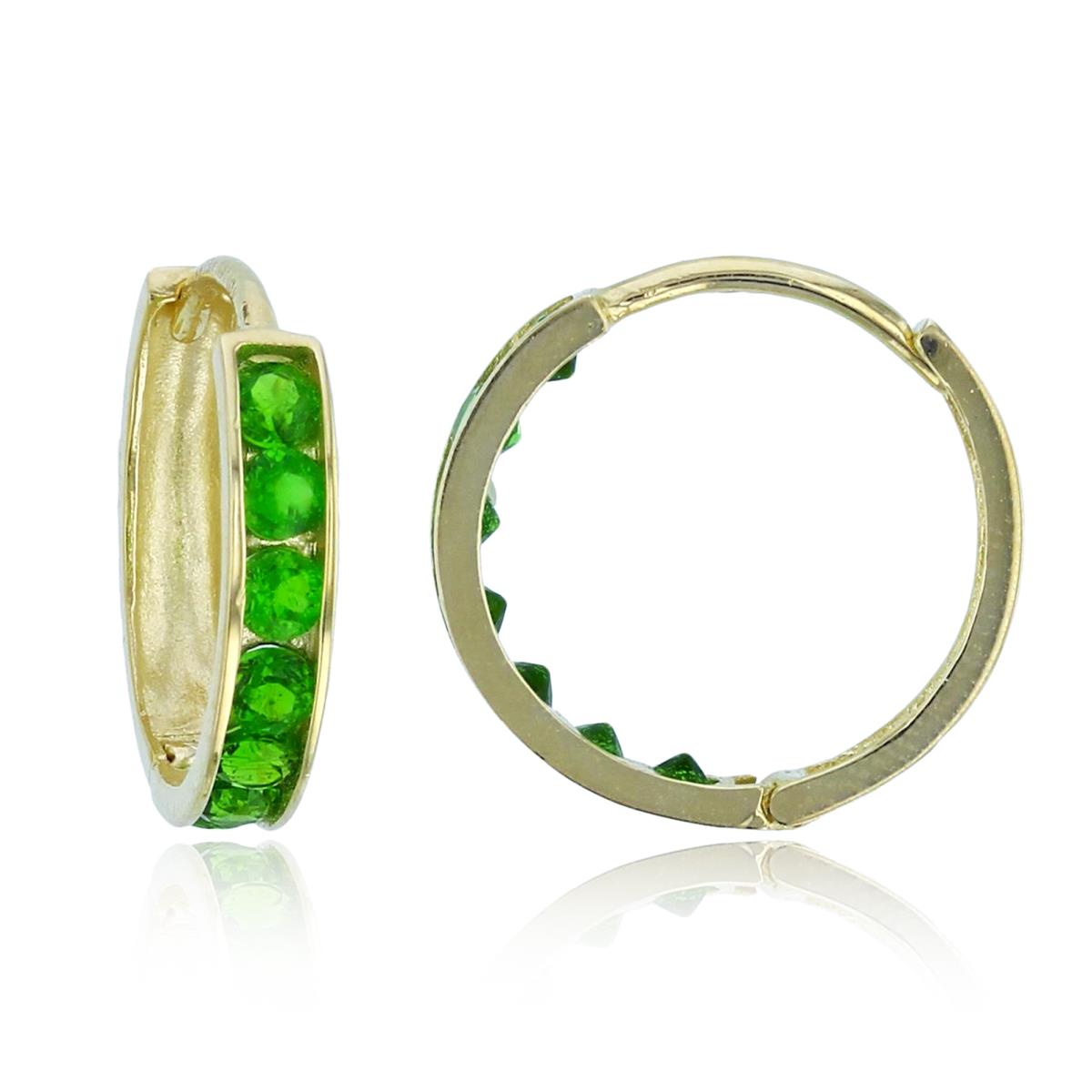 10K Yellow Gold 2mm Rnd Chrom Diopside 12x2mm Huggie Earrings