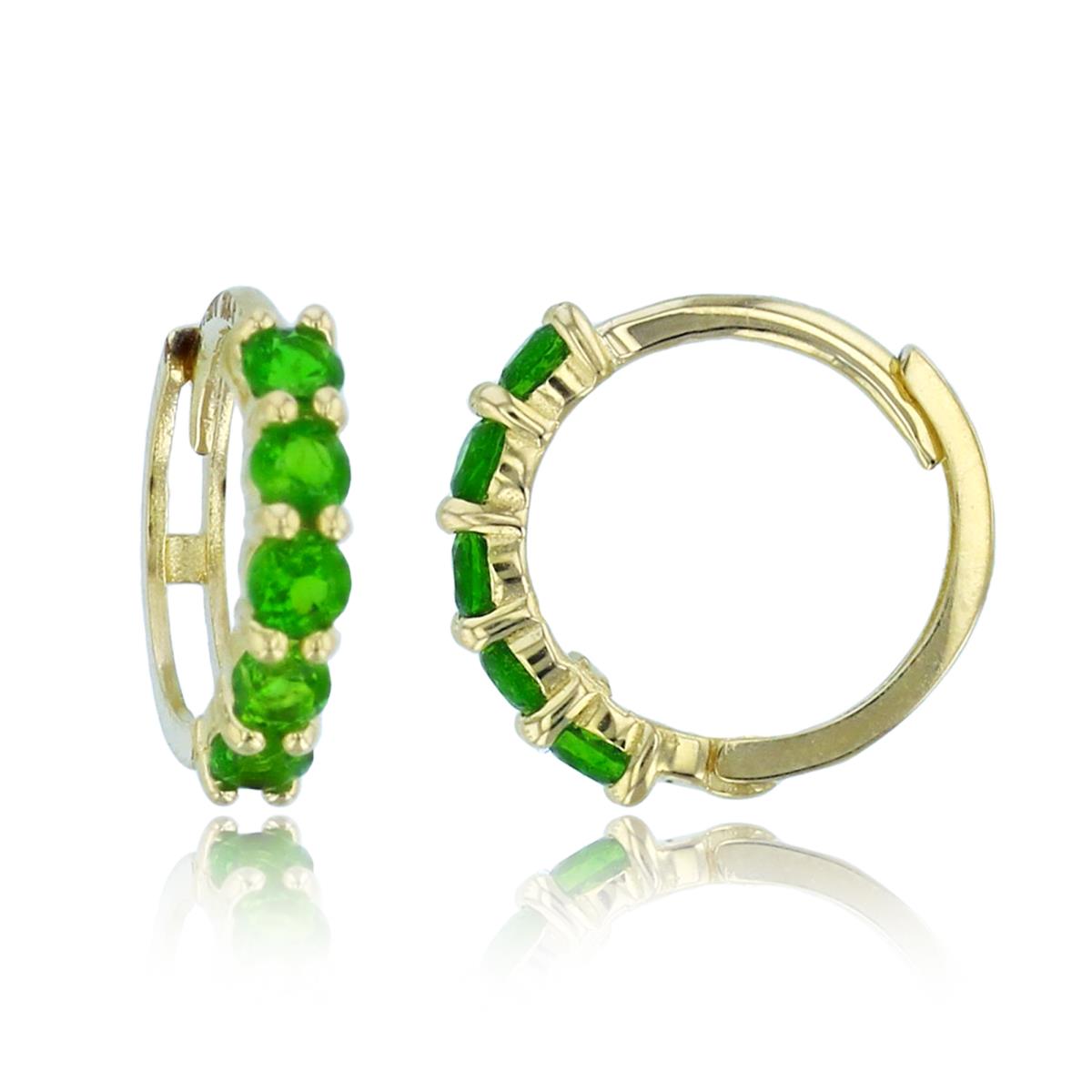 10K Yellow Gold 2mm Rnd Chrom Diopside 10x2mm Huggie Earrings