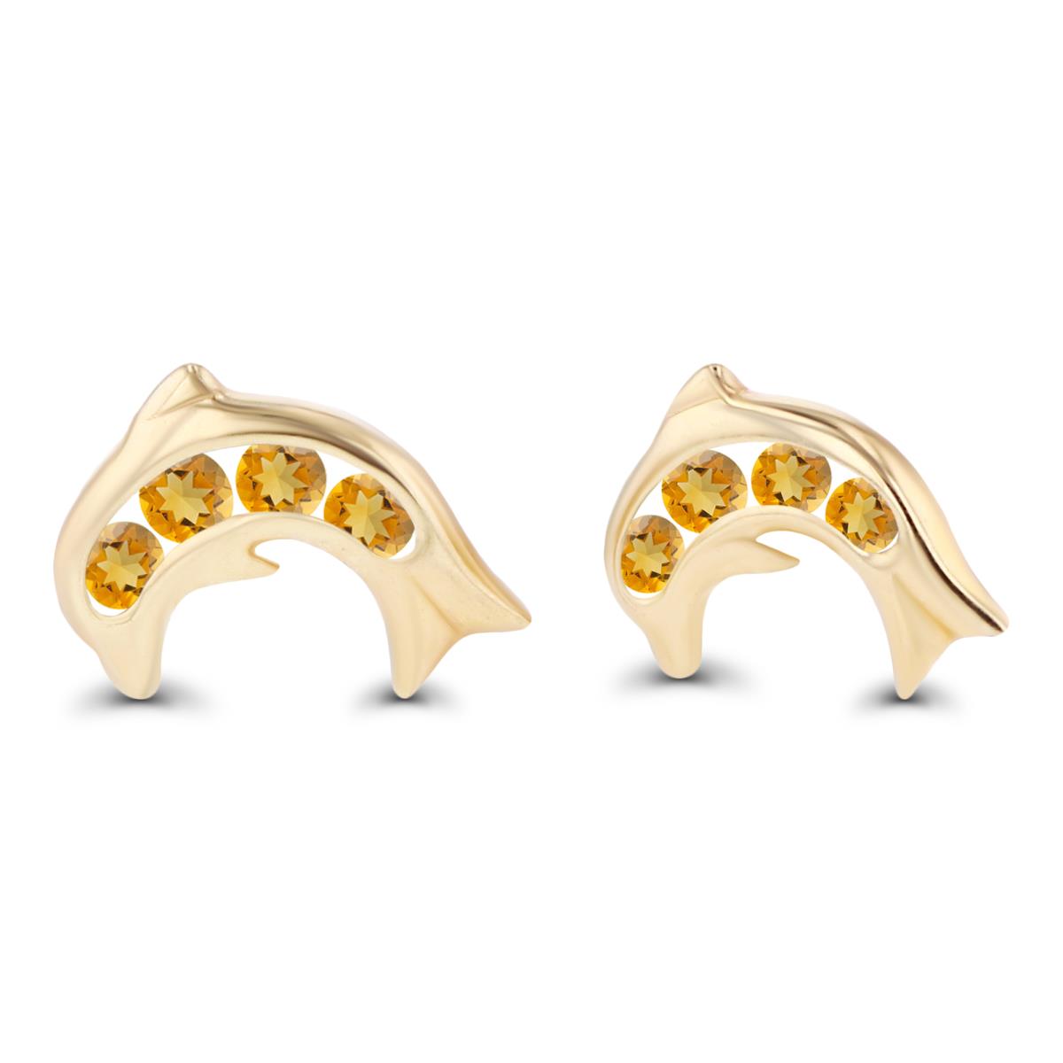 14K Yellow Gold 1.5mm Round Citrine Dolphin Screwback Earrings