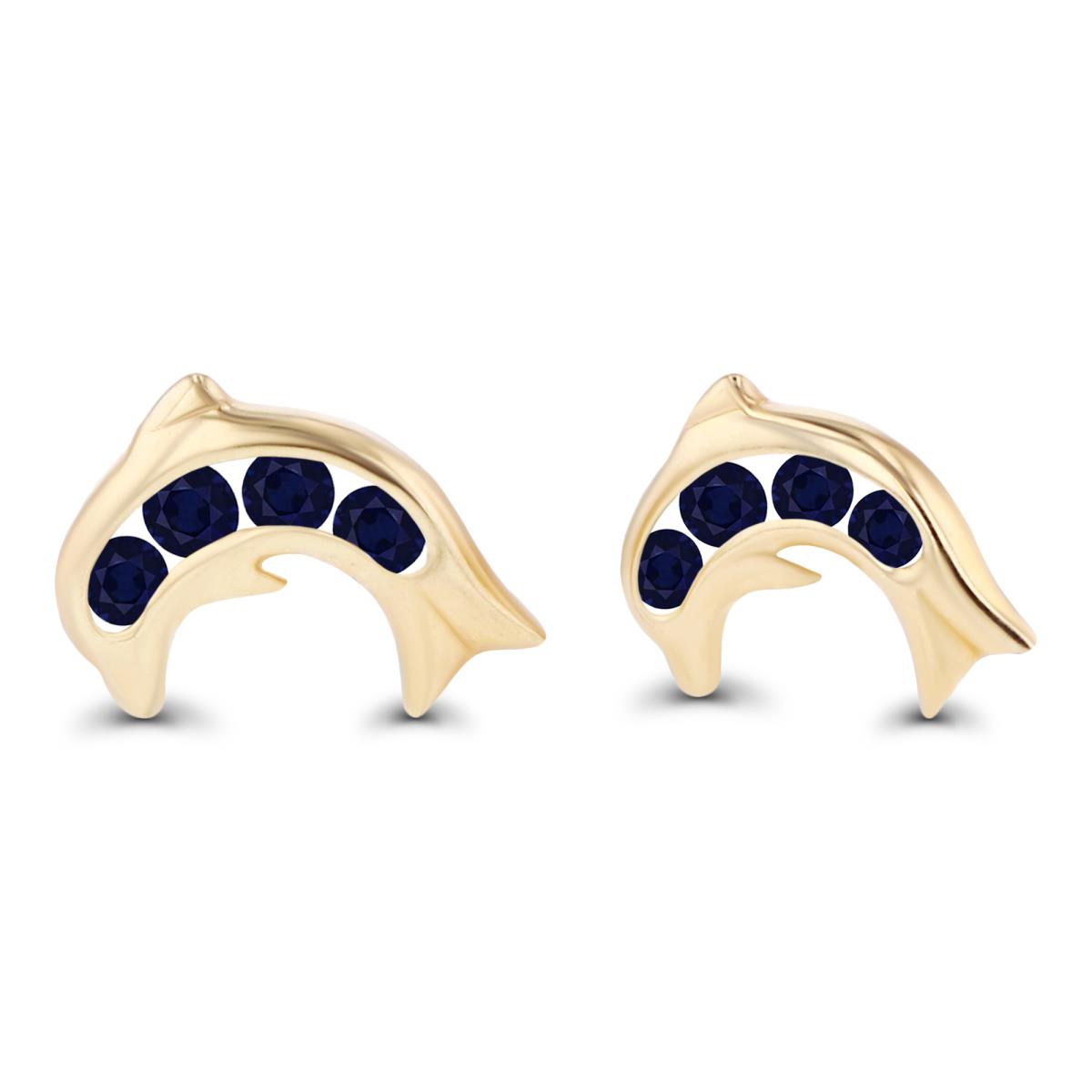 14K Yellow Gold 1.5mm Round Sapphire Dolphin Screwback Earrings