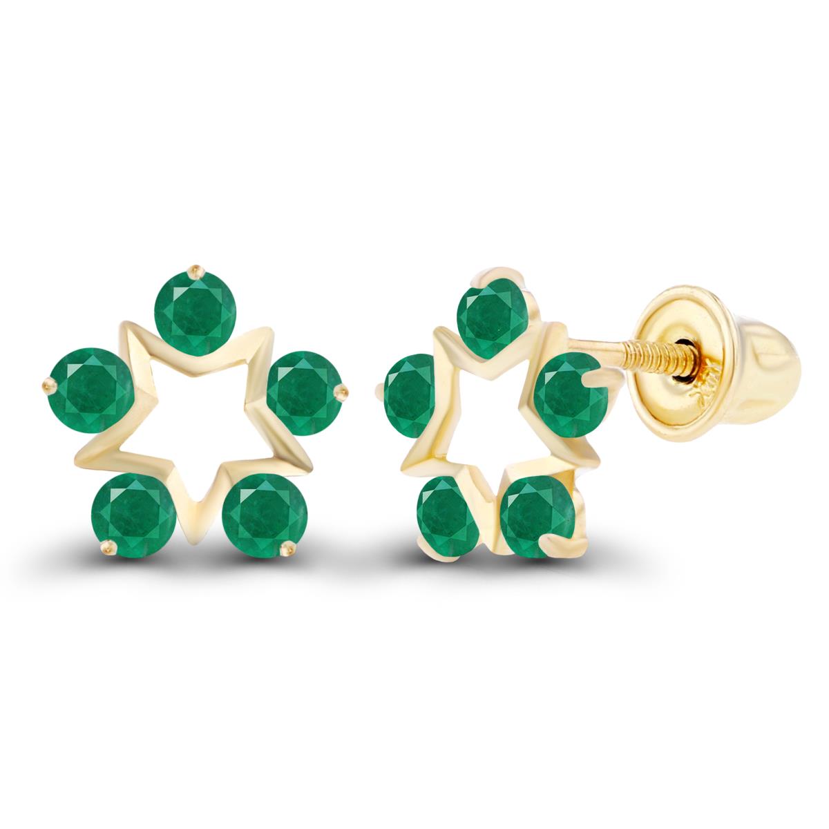 14K Yellow Gold 1.75mm Round Emerald Open Star Screwback Earrings
