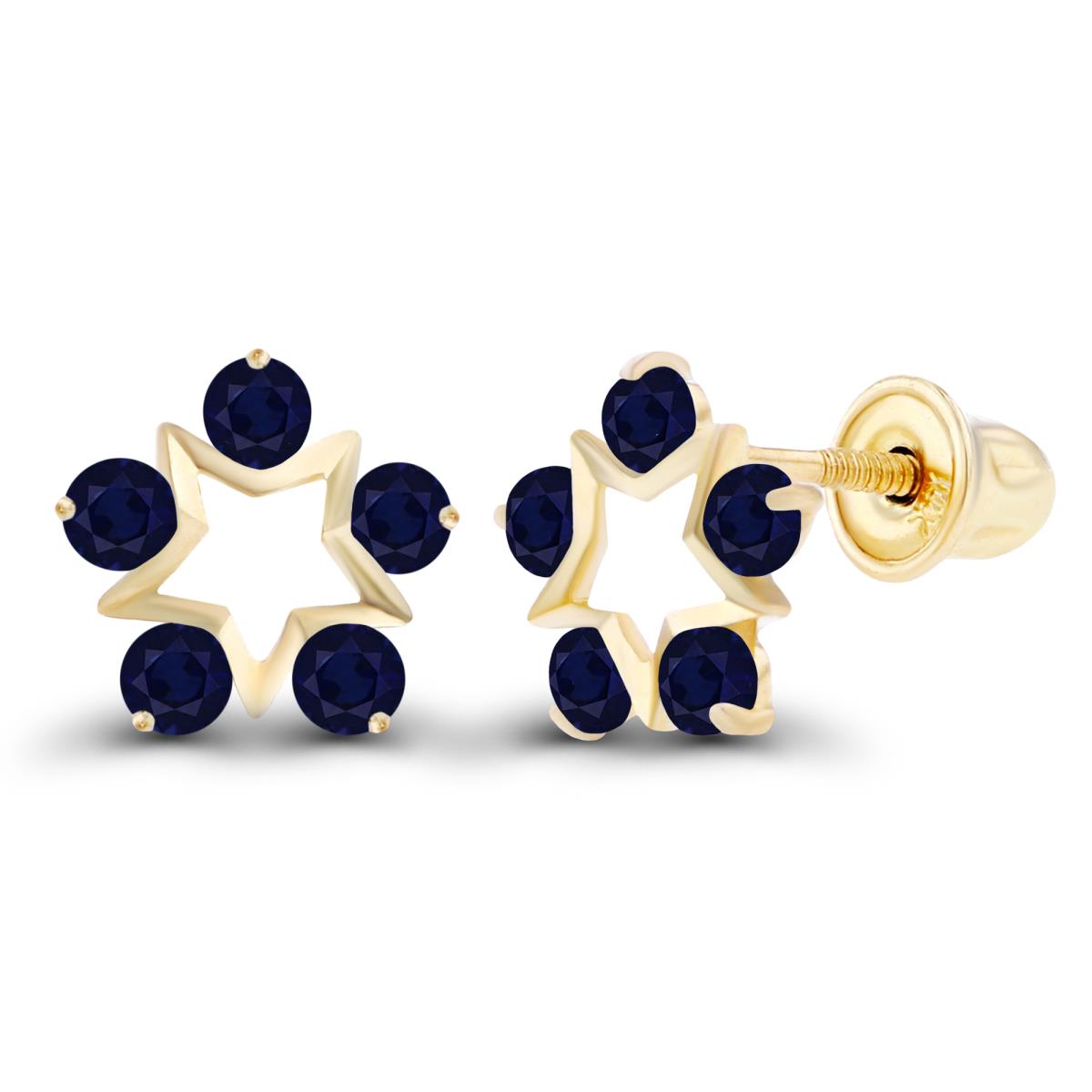 14K Yellow Gold 1.75mm Round Sapphire Open Star Screwback Earrings