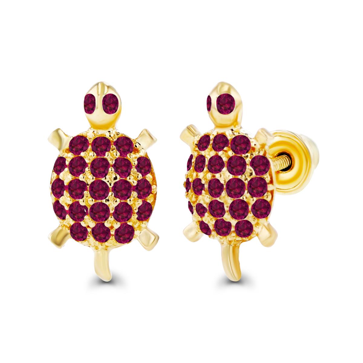 14K Yellow Gold Rnd 1mm Round Created Ruby Turtle Screwback Earrings